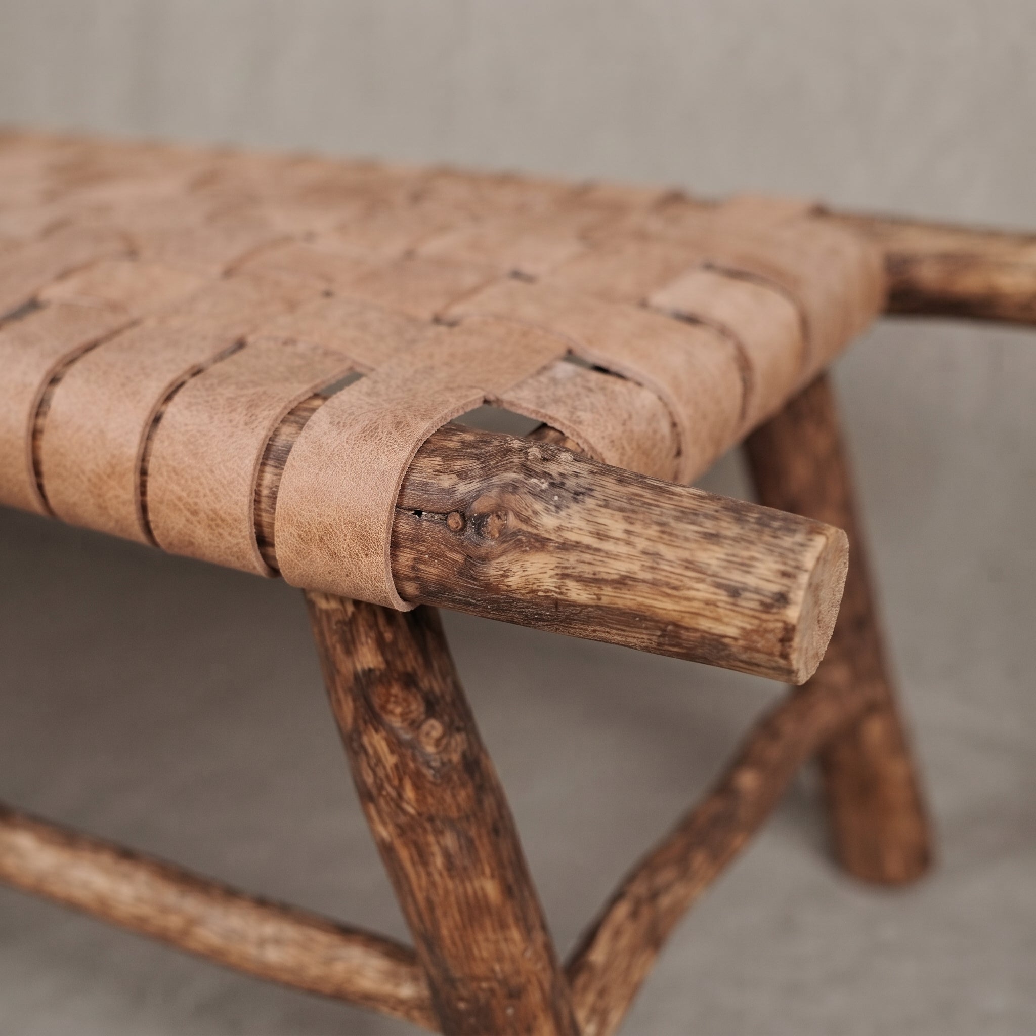 Handcrafted Moroccan Tan Leather Bench