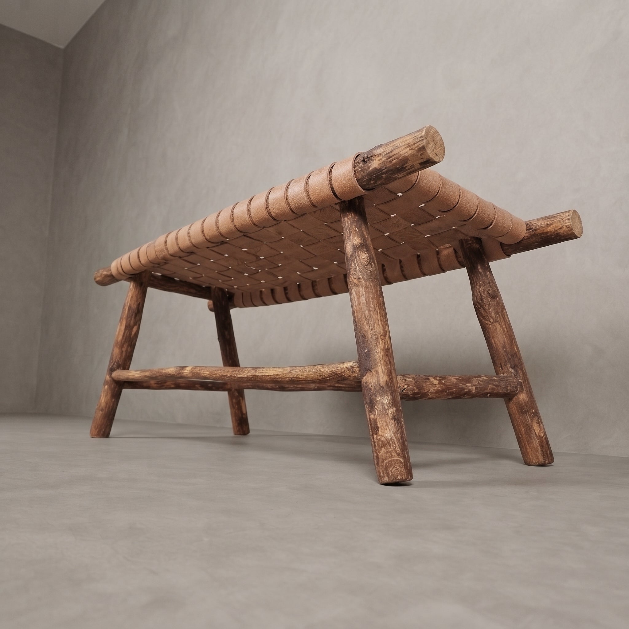  Moroccan Tan Leather Bench