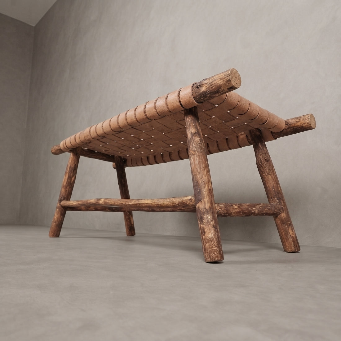  Moroccan Tan Leather Bench