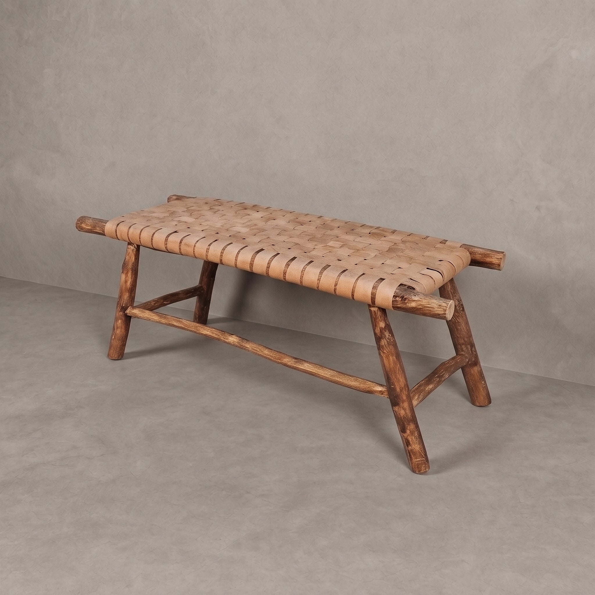 Handcrafted Moroccan Tan Leather Bench