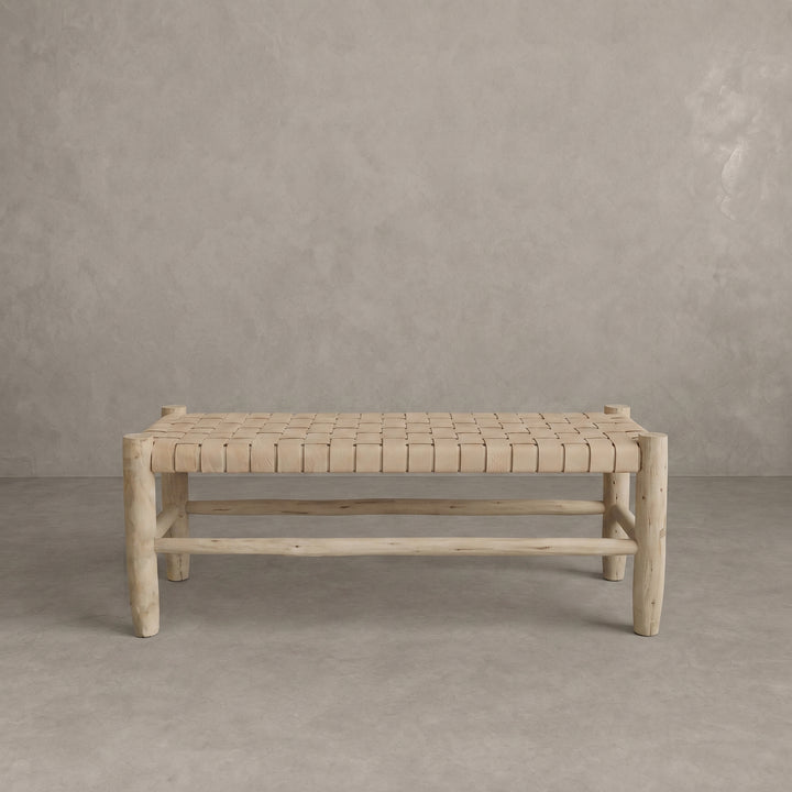 Handcrafted Moroccan Woven Cream Raffia Bench