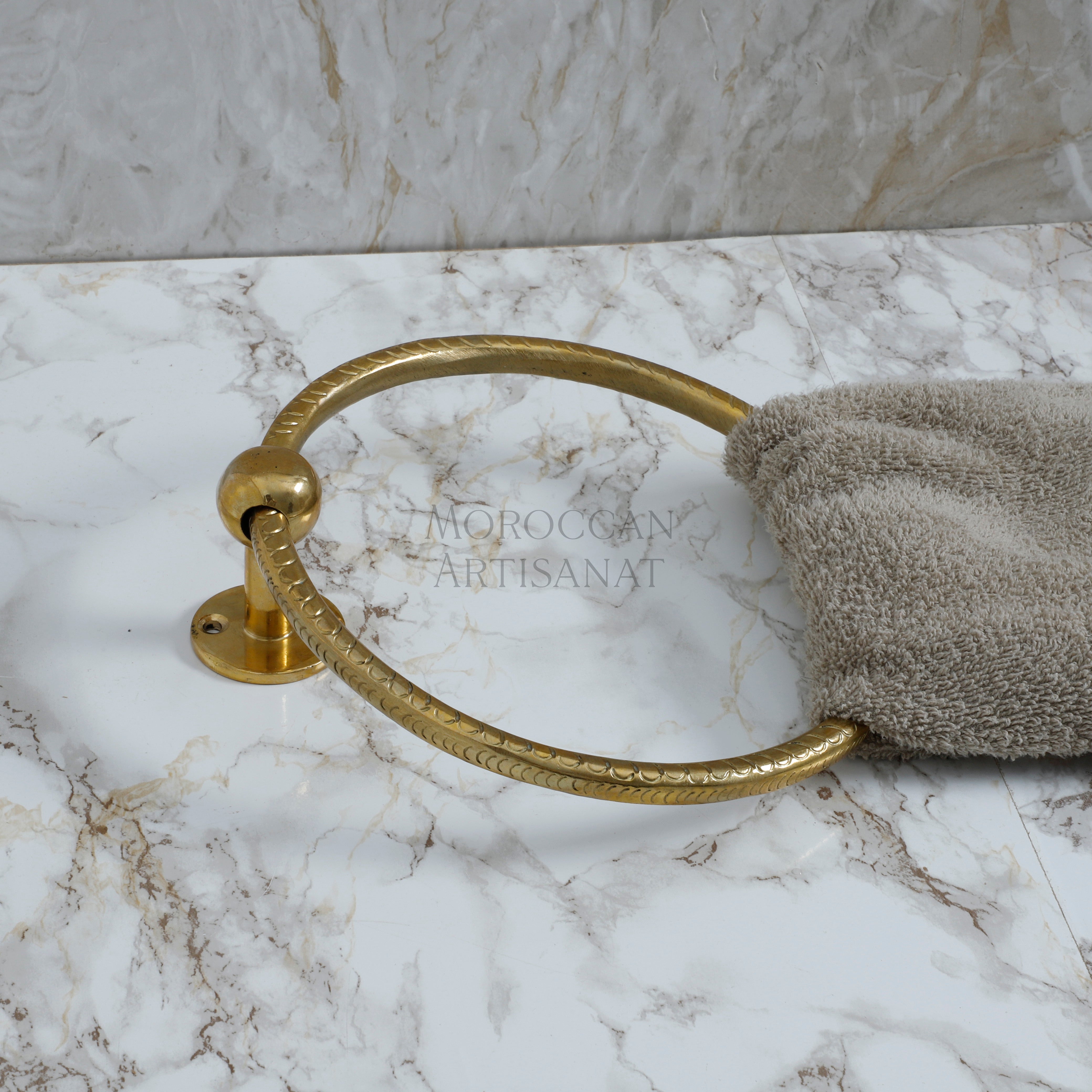 Engraved Brass Towel Ring – Moroccan Wall Hanger


