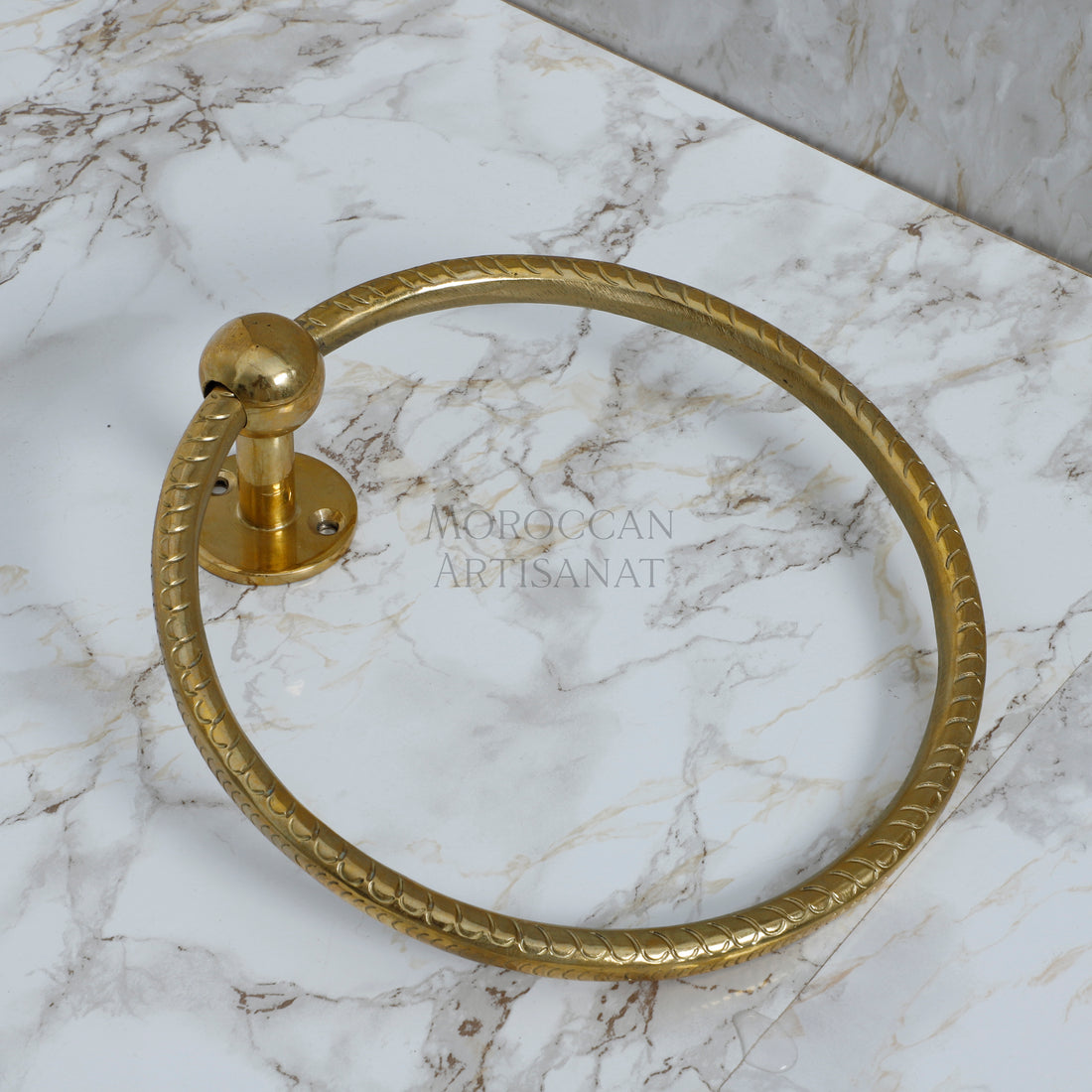 Engraved Brass Towel Ring – Moroccan Wall Hanger

