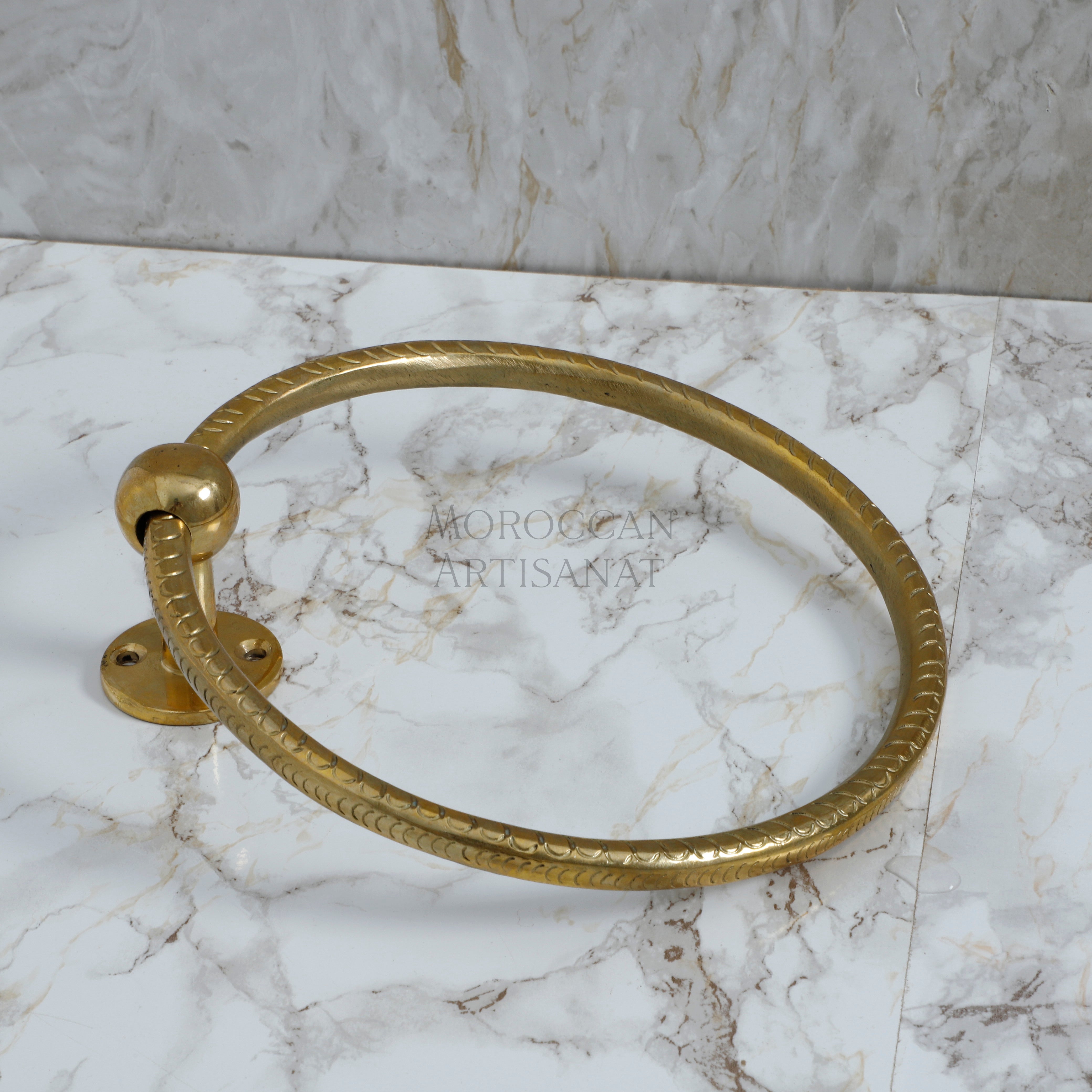 Engraved Brass Towel Ring – Moroccan Wall Hanger

