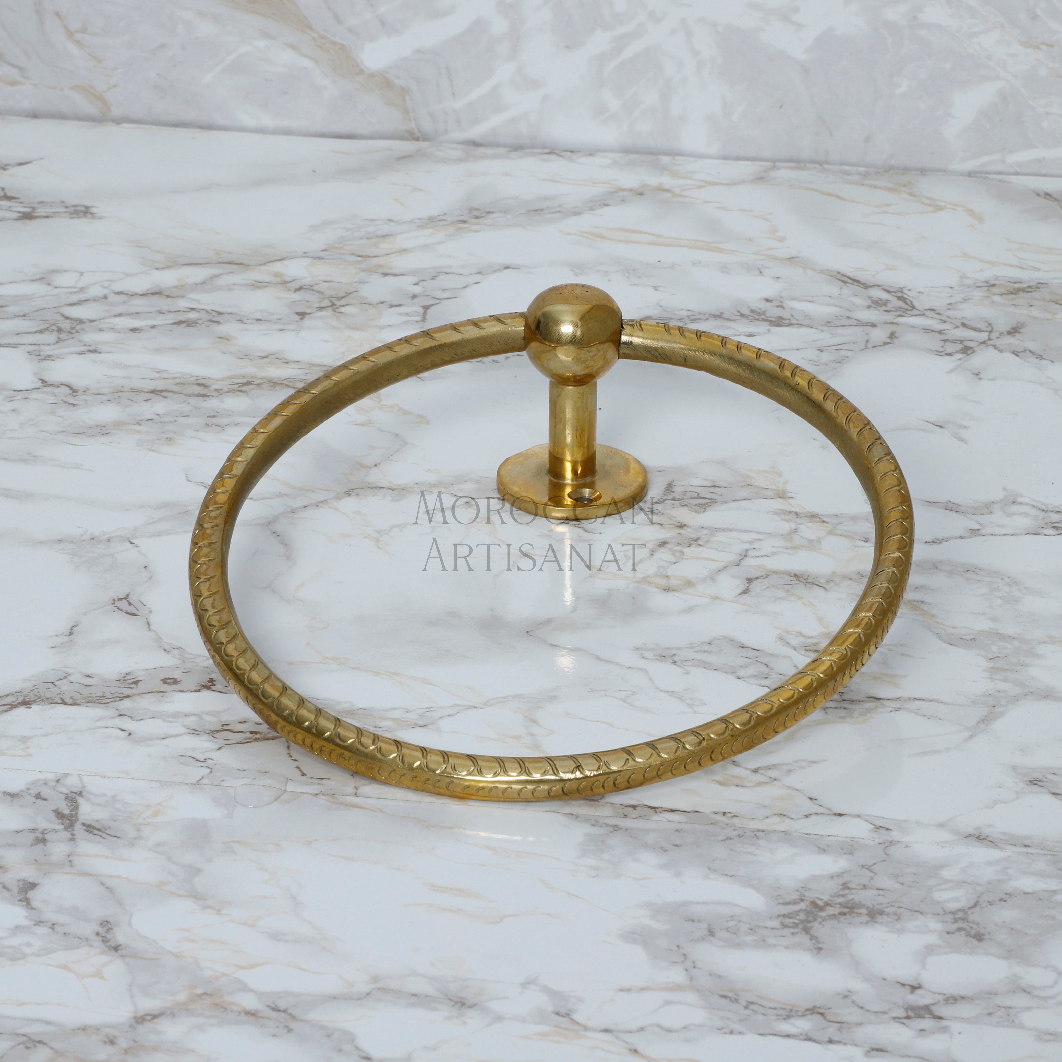 Engraved Brass Towel Ring – Moroccan Wall Hanger

