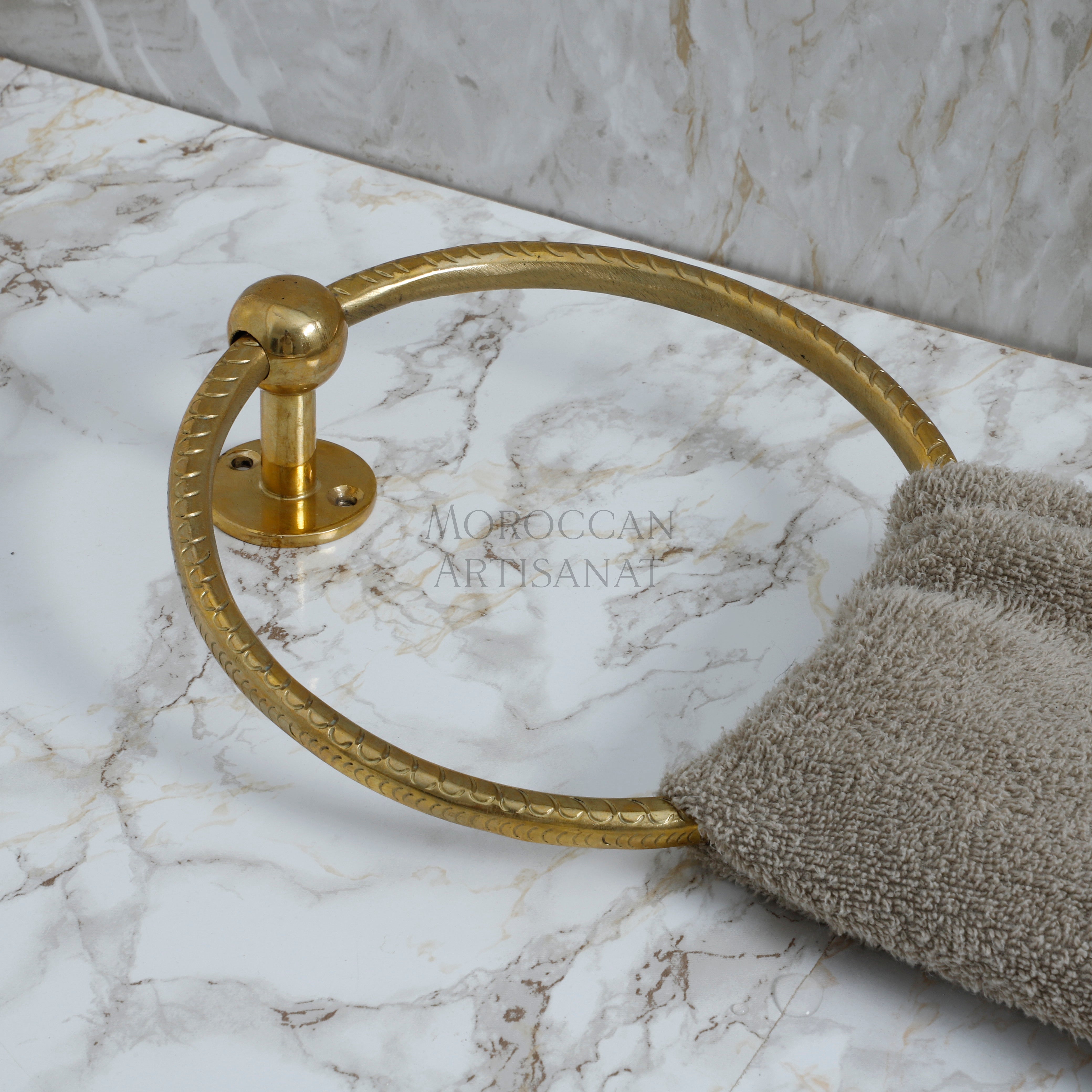 Engraved Brass Towel Ring – Moroccan Wall Hanger

