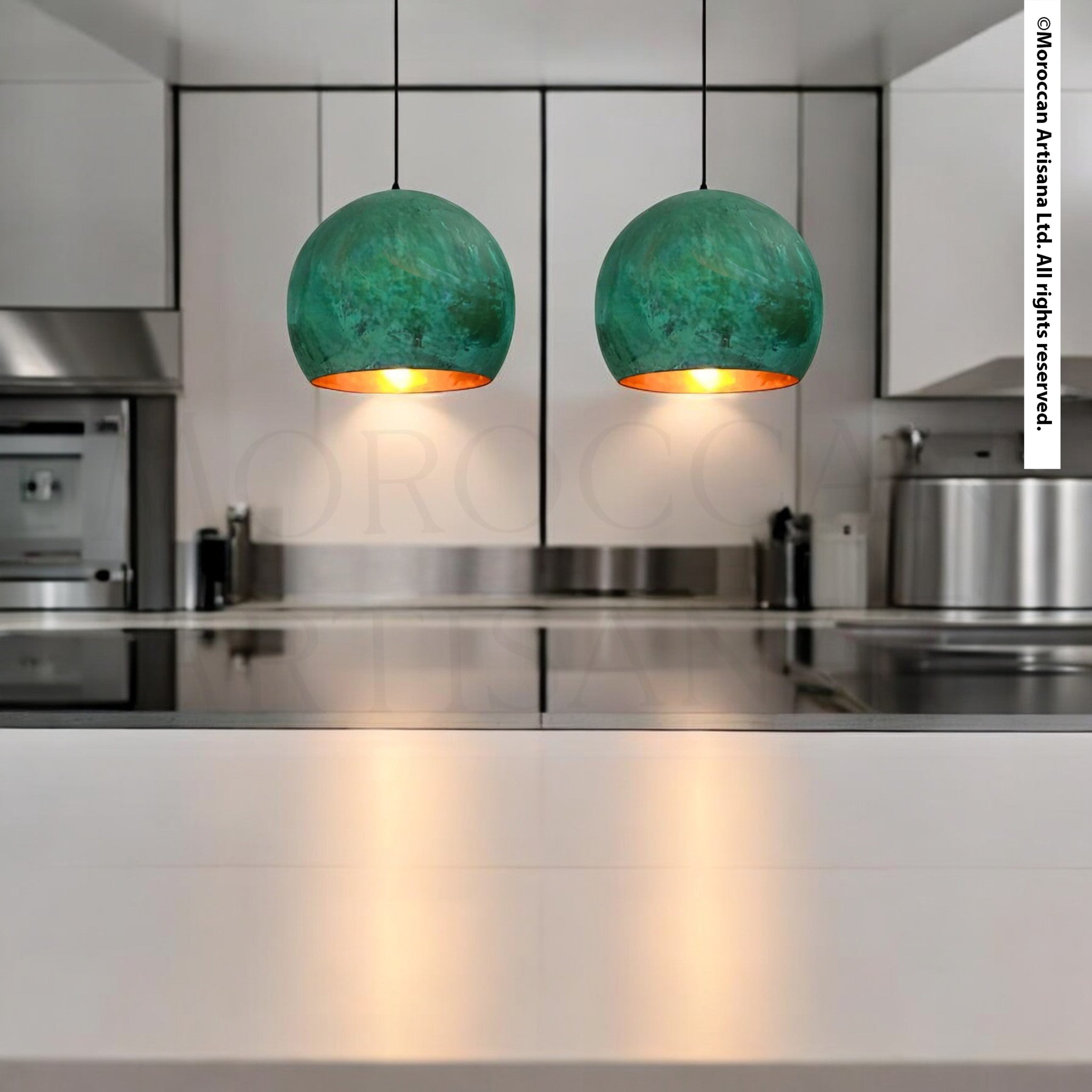 Handmade Brass Dome Light – Oxidized Green Pendant Lamp