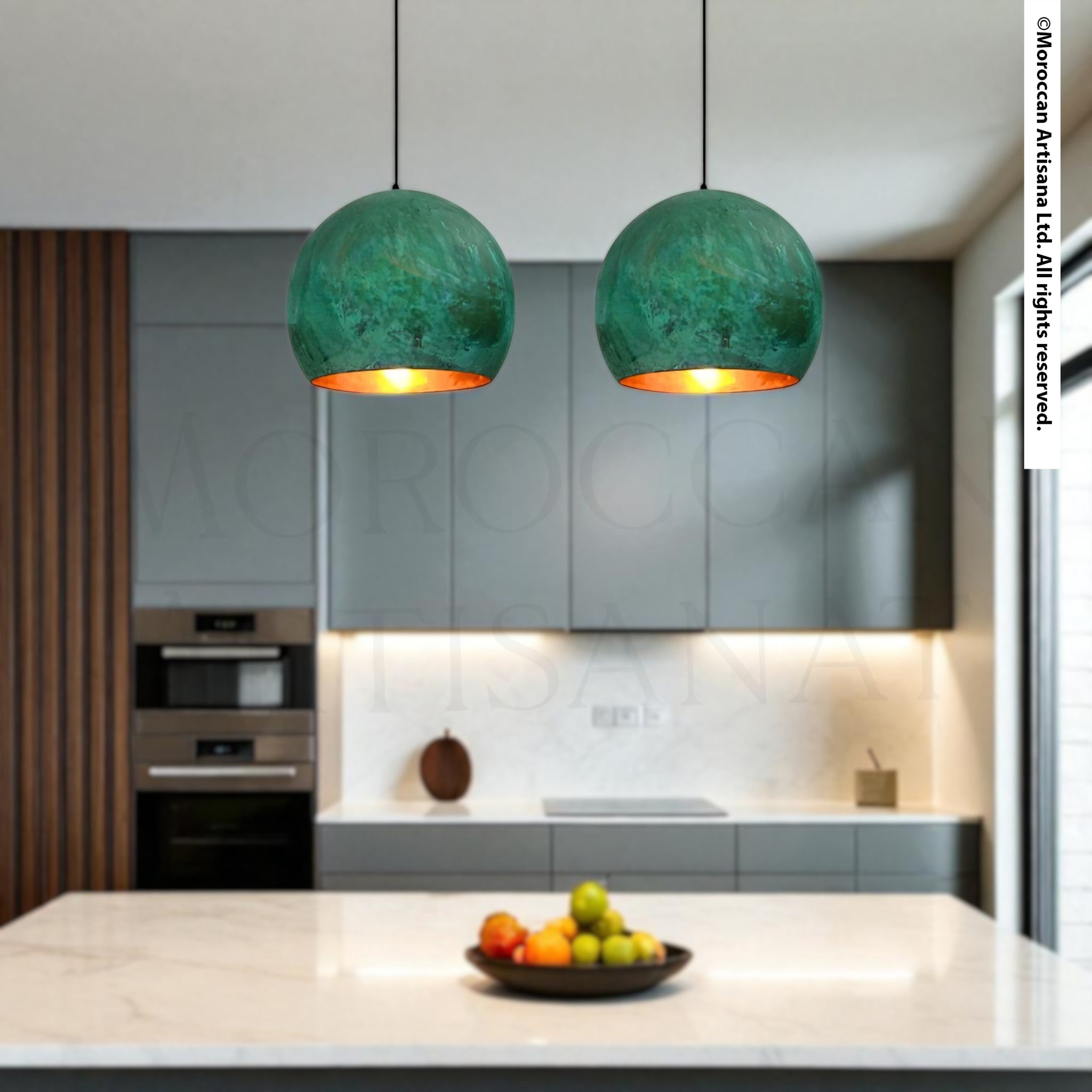 Handmade Brass Dome Light – Oxidized Green Pendant Lamp