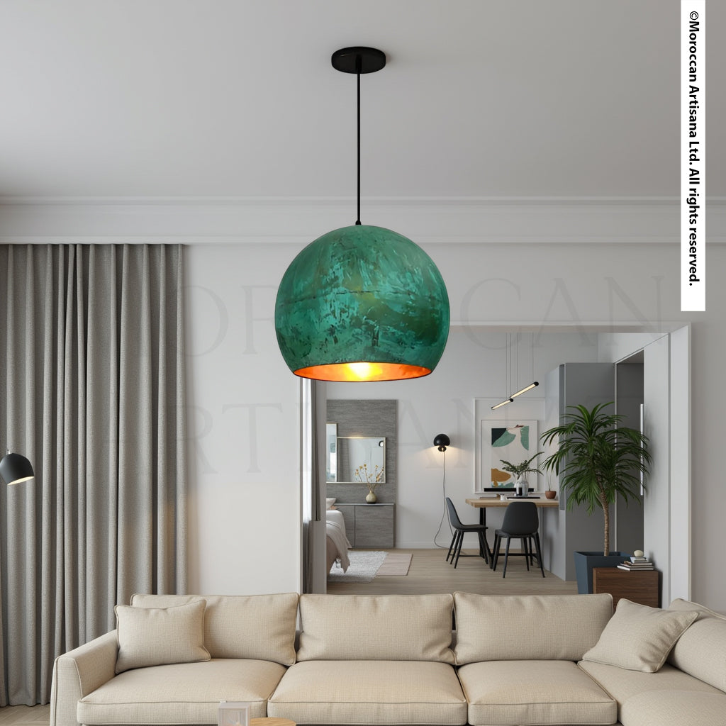 Handmade Brass Dome Light – Oxidized Green Pendant Lamp