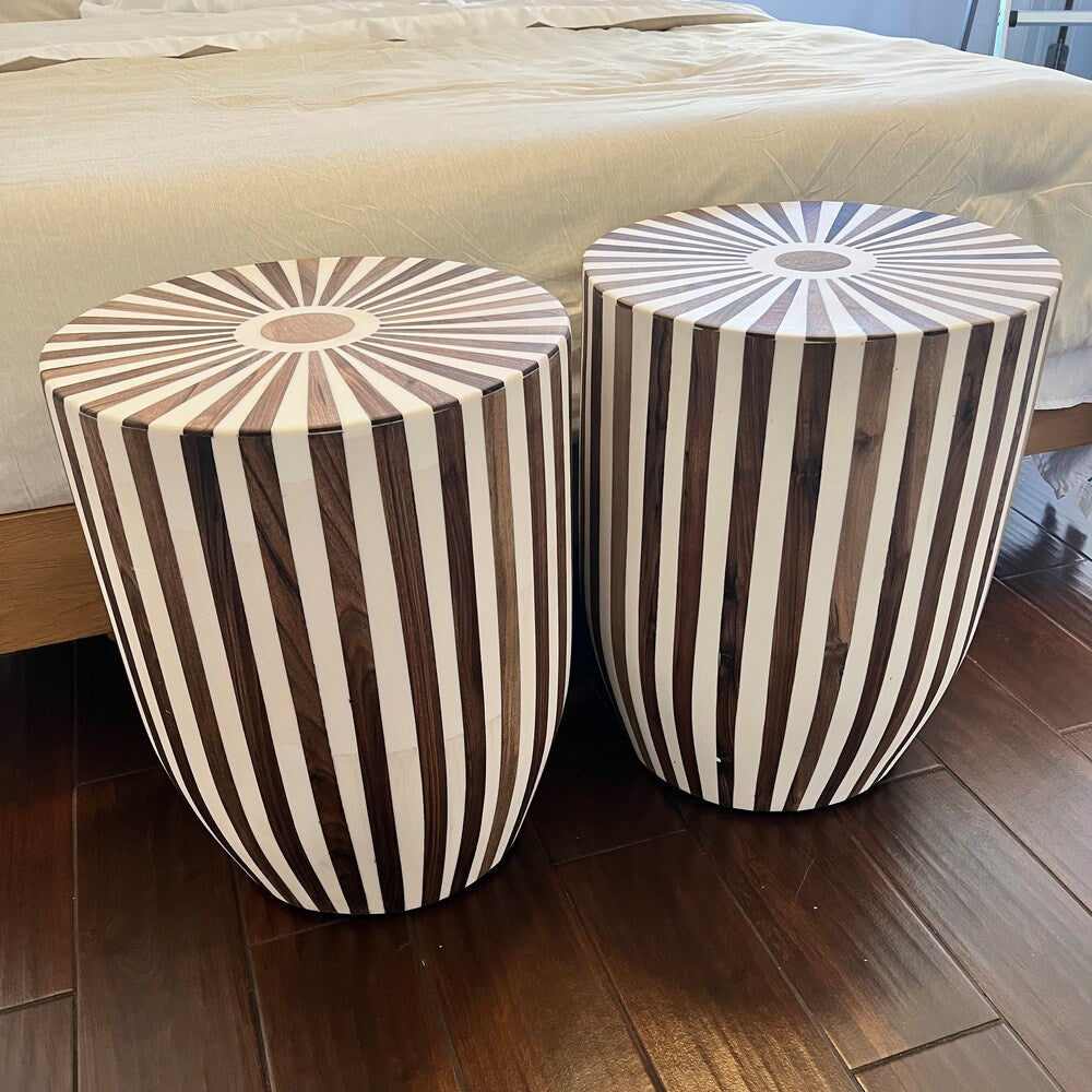 Rust-proof metal hairpin legs on handcrafted walnut and resin accent end table