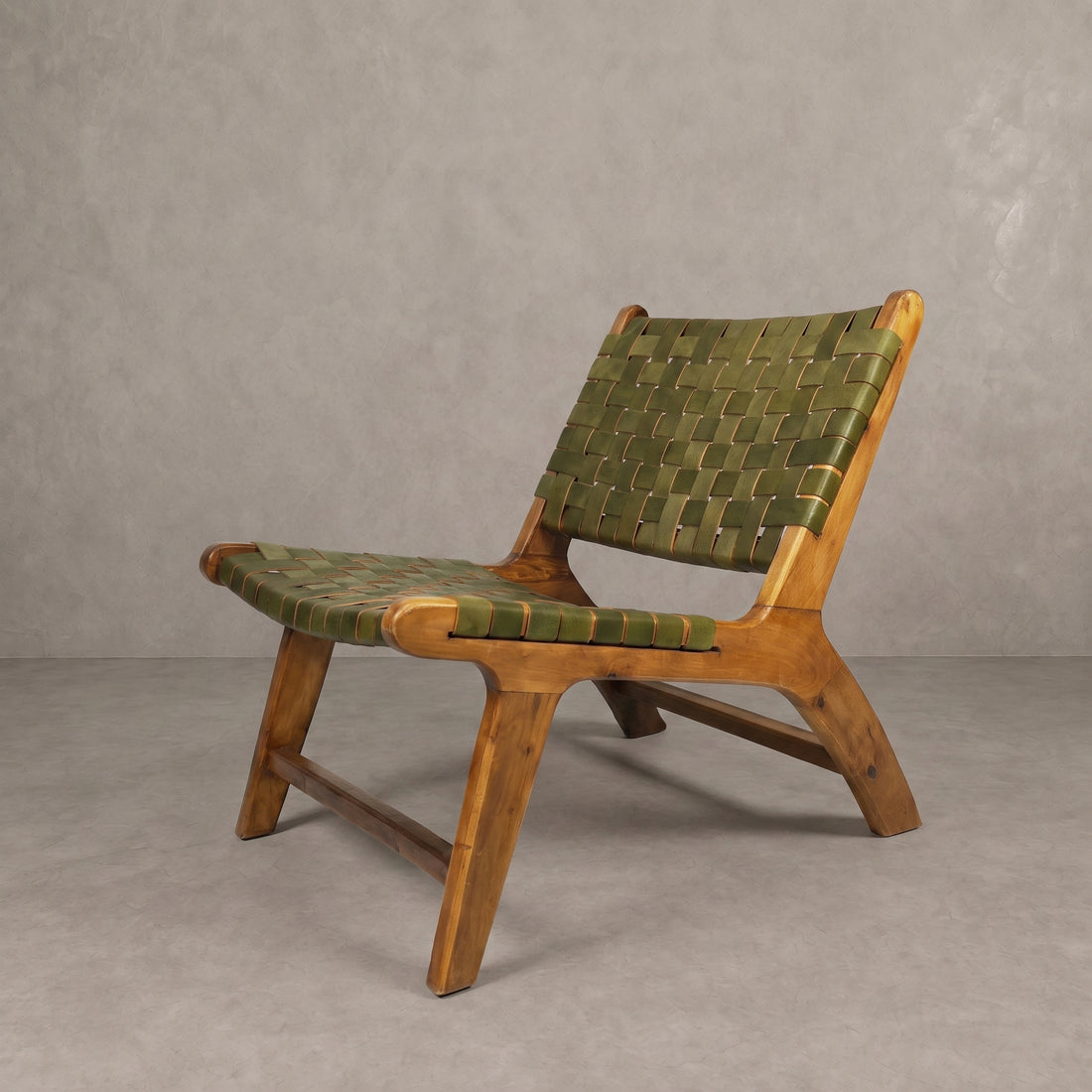 Handcrafted Moroccan Sage Green Leather Lounge Chair