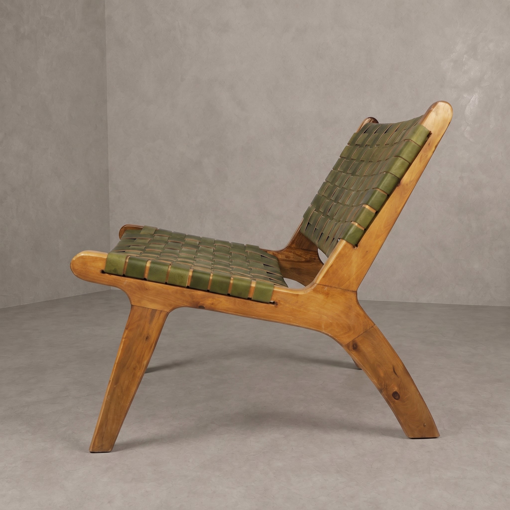 Handcrafted Moroccan Sage Green Leather Lounge Chair