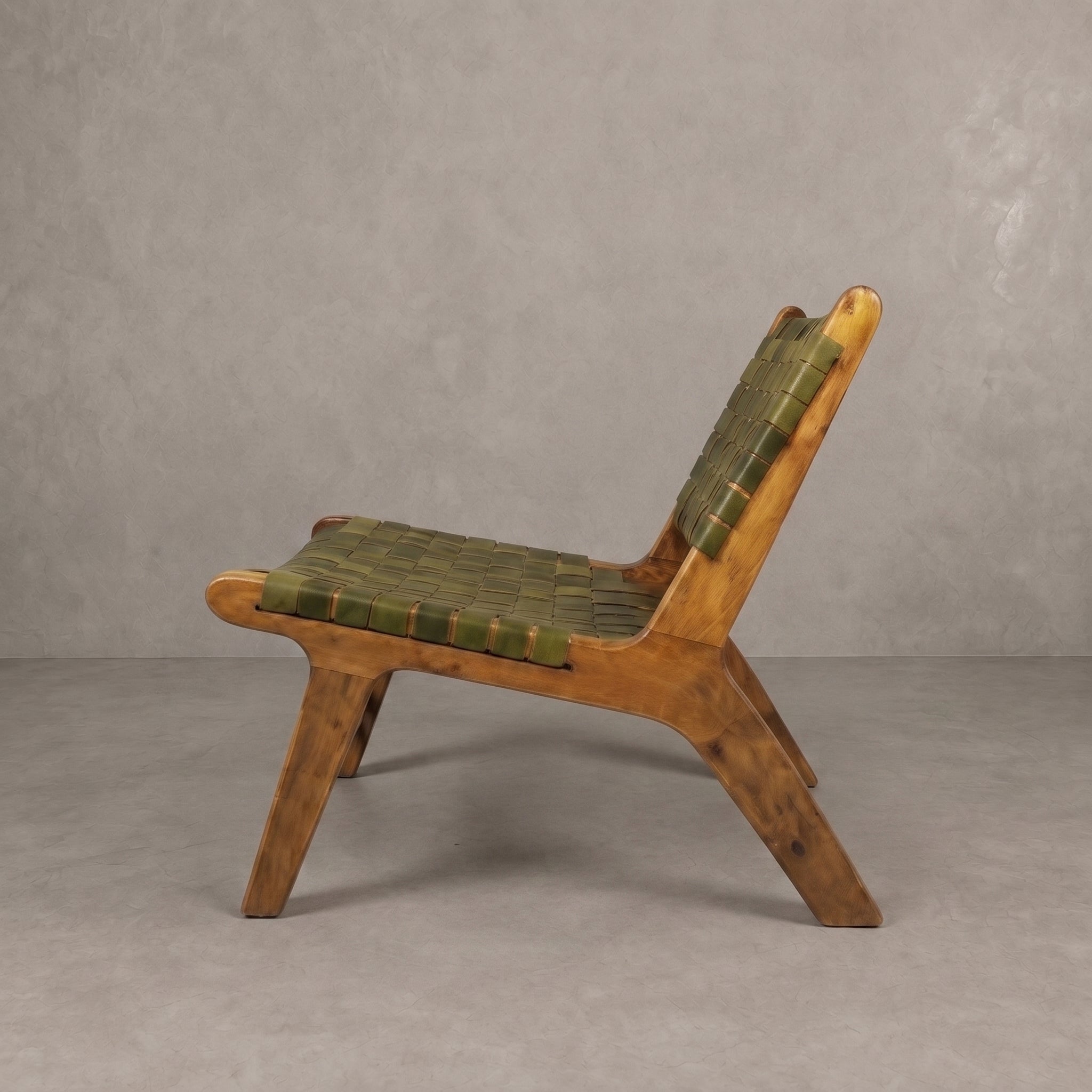 Handcrafted Sage Green Leather Lounge Chair