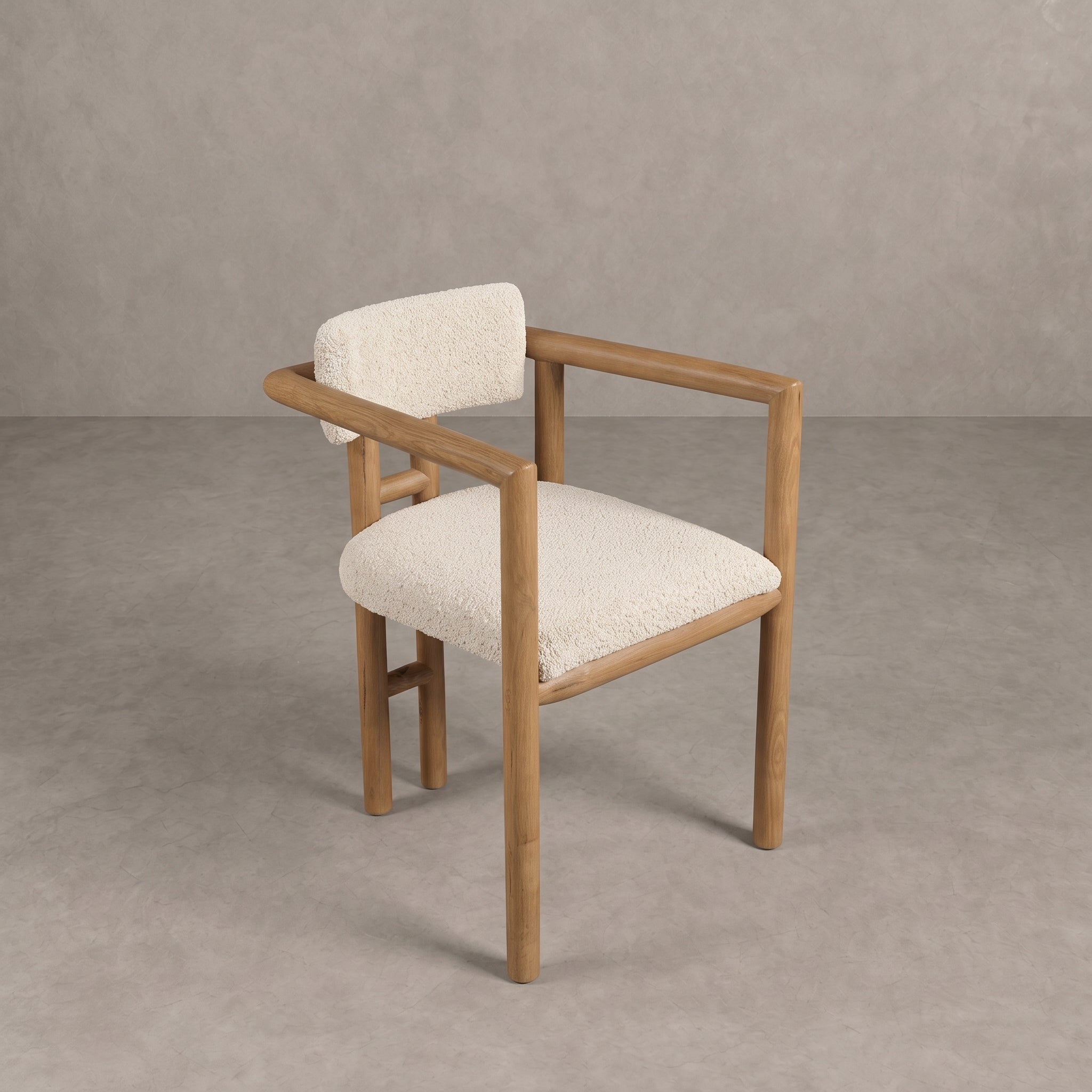 Handcrafted Moroccan Walnut Bouclé Armchair