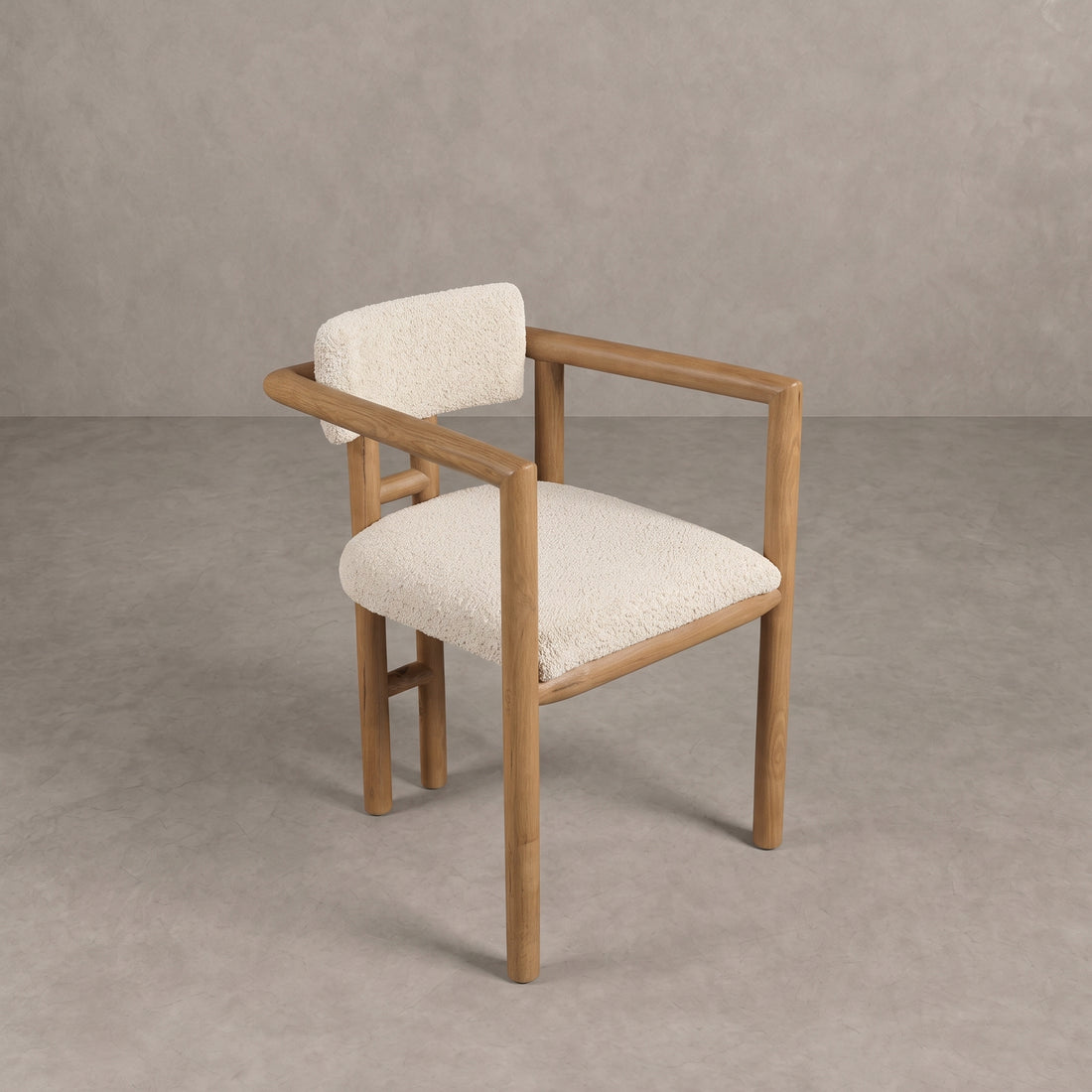 Handcrafted Moroccan Walnut Bouclé Armchair