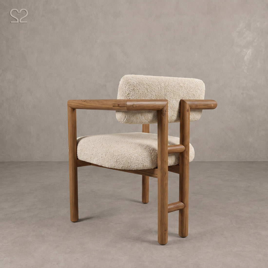 Walnut Bouclé Armchair