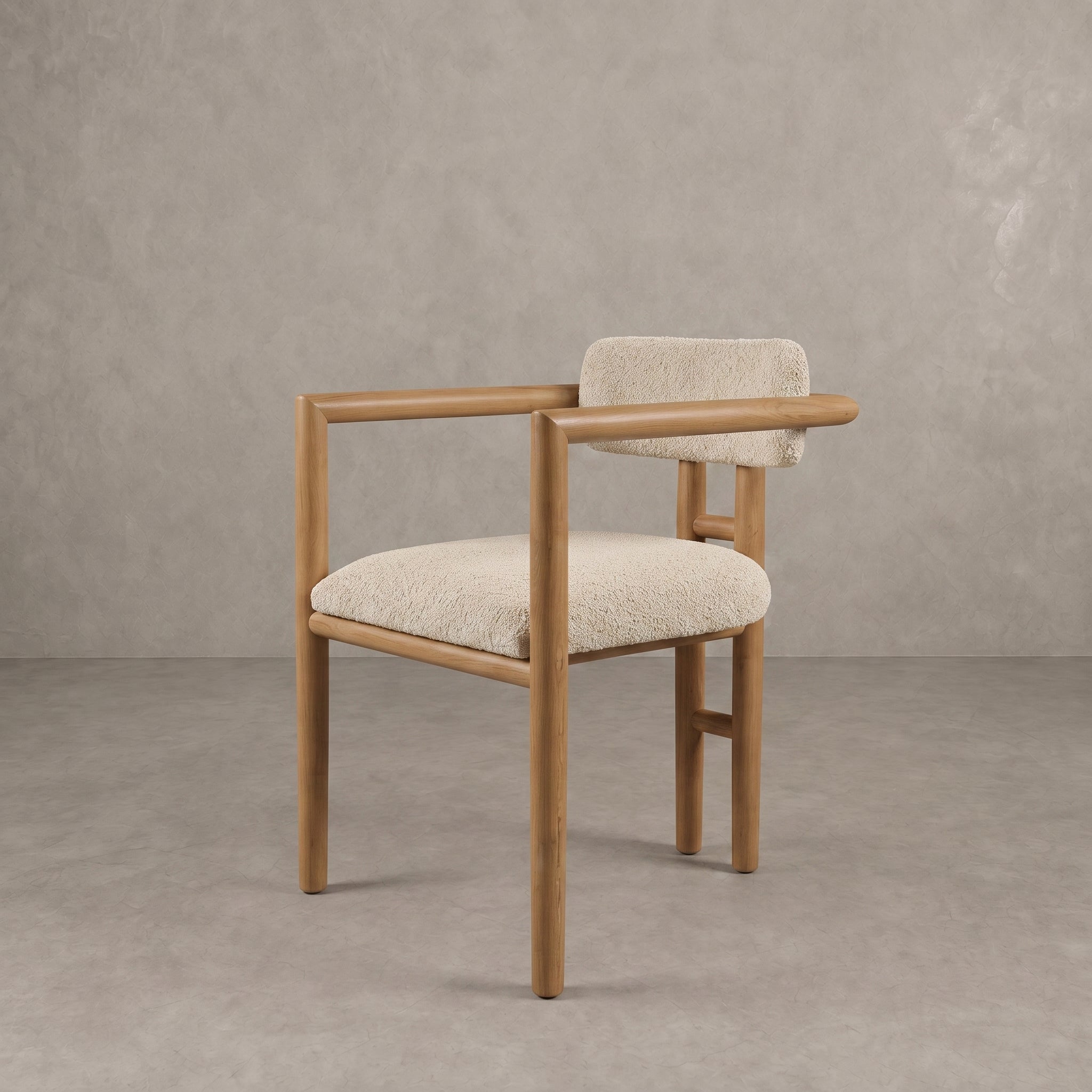 Handcrafted Moroccan Walnut Bouclé Armchair