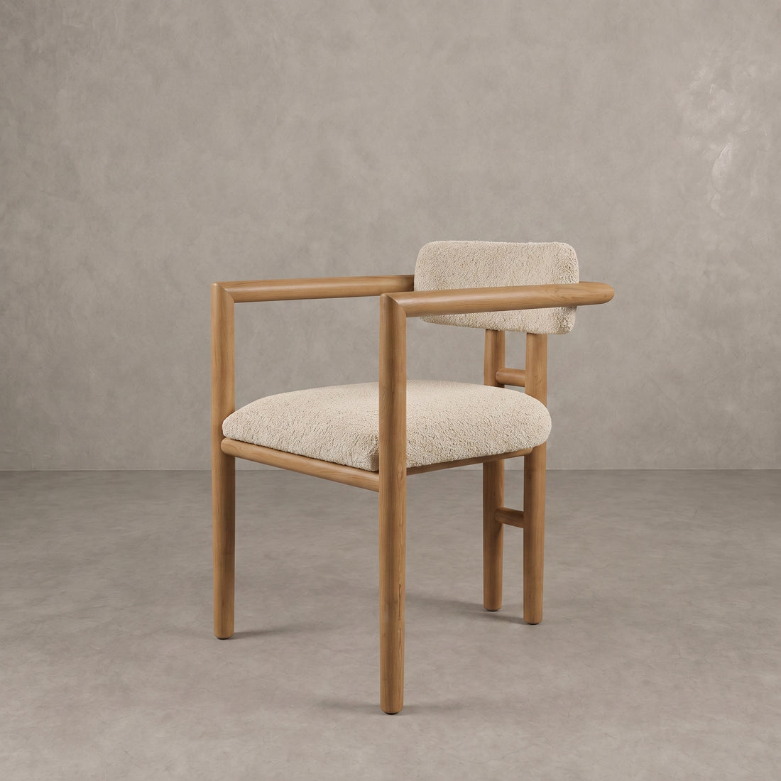 Handcrafted Moroccan Walnut Bouclé Armchair