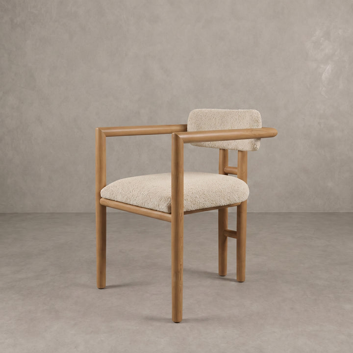 Handcrafted Moroccan Walnut Bouclé Armchair
