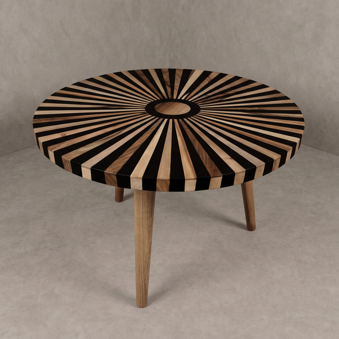 Handcrafted Moroccan Walnut & Black Resin Table   
