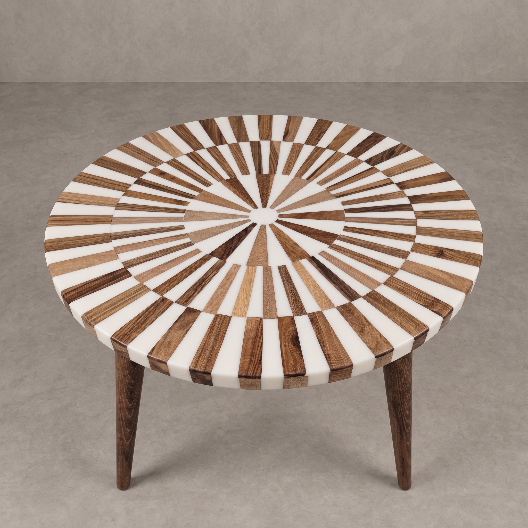 Handcrafted Moroccan Walnut & White Resin Round Table