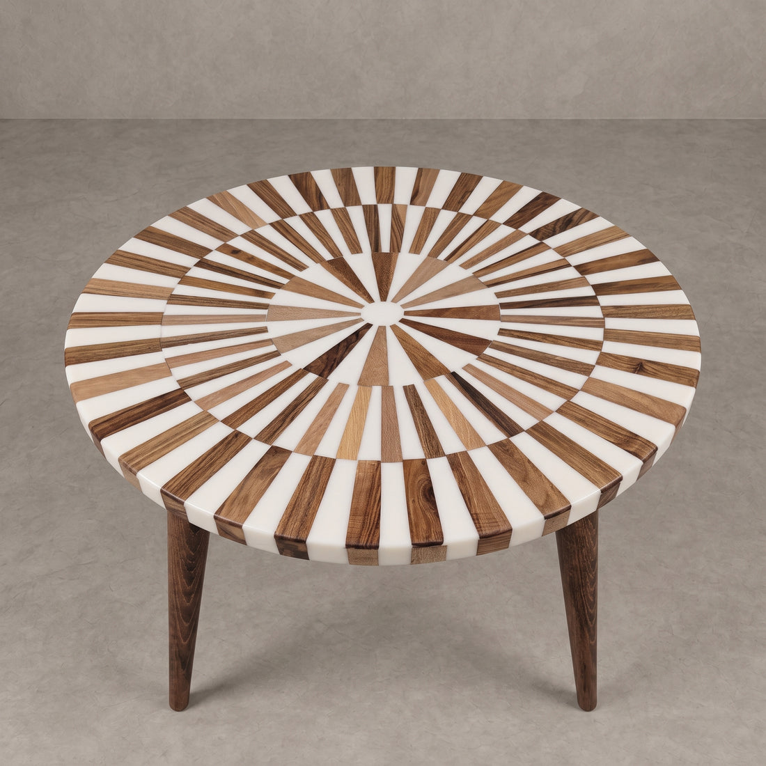 Handcrafted Moroccan Walnut & White Resin Round Table
