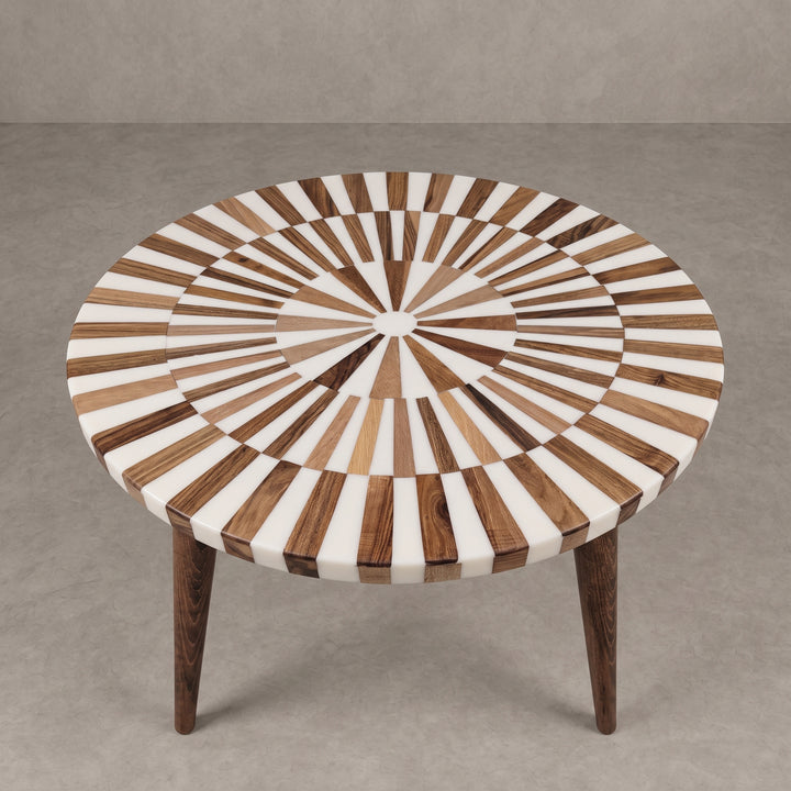 Handcrafted Moroccan Walnut & White Resin Round Table