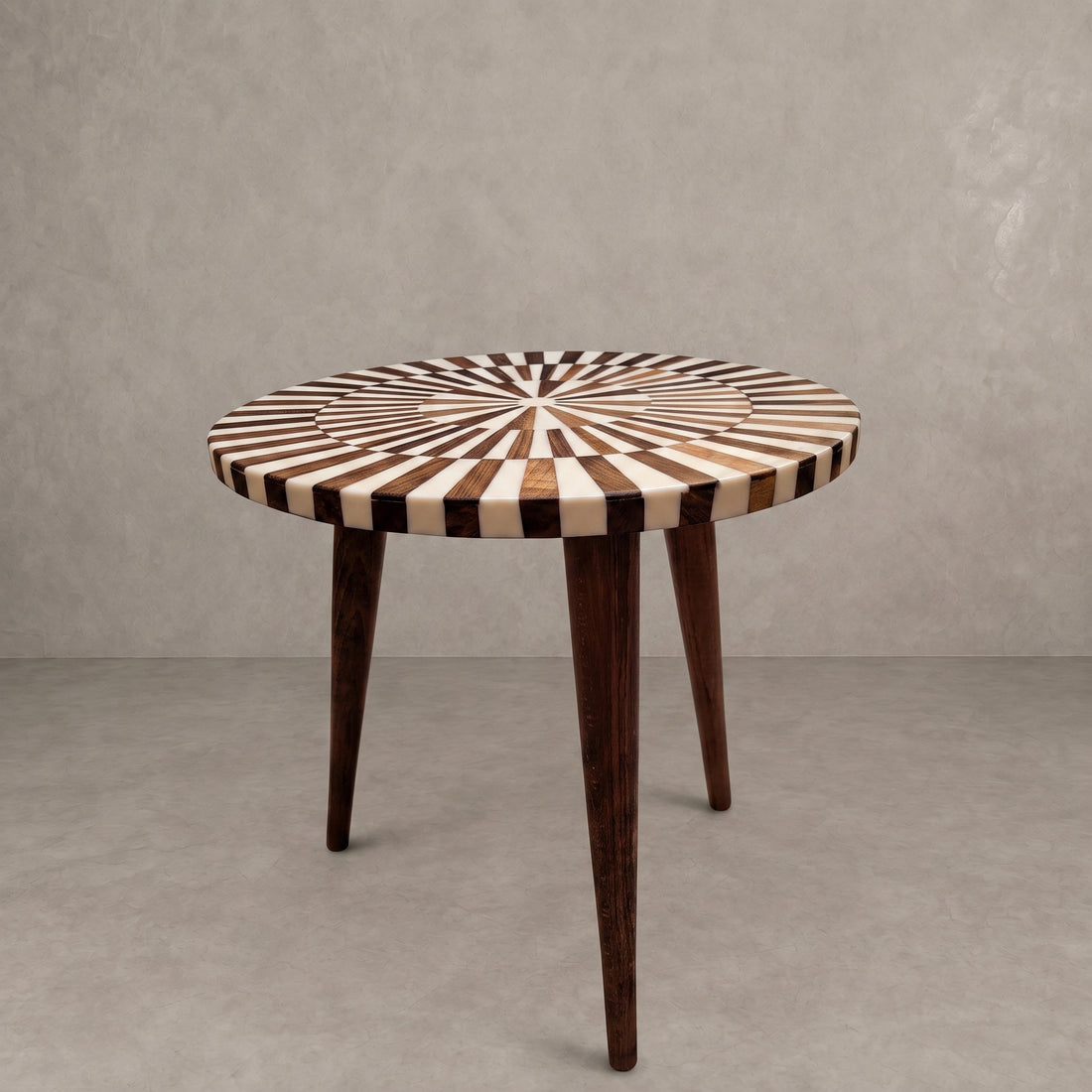  Walnut & White Resin Round Table
