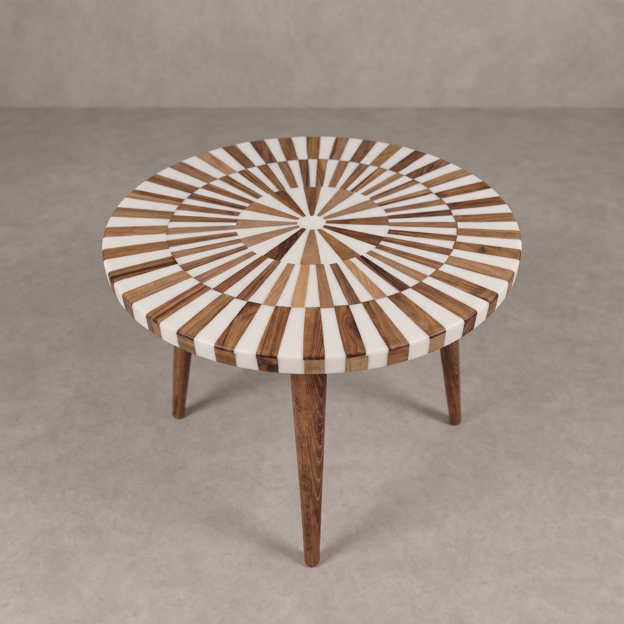 Handcrafted Moroccan Walnut & White Resin Round Table
