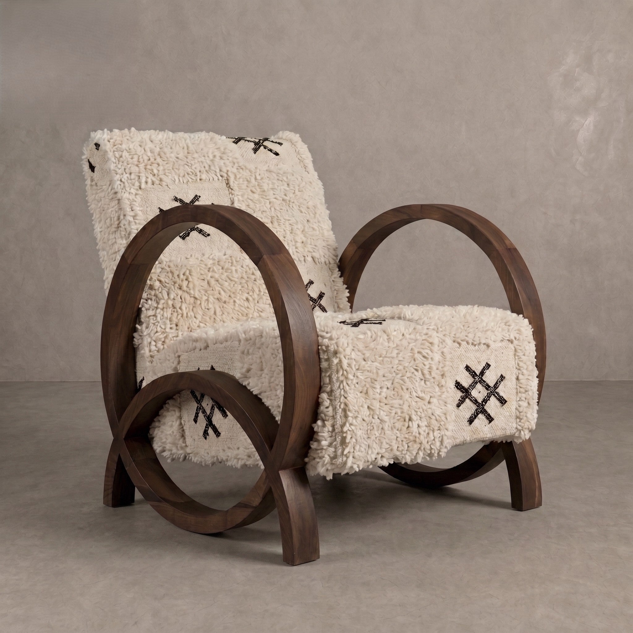 Handcrafted Moroccan Wool Berber Walnut Armchair