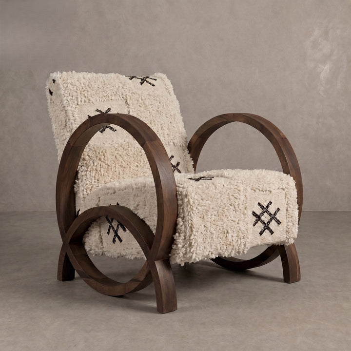 Handcrafted Moroccan Wool Berber Walnut Armchair