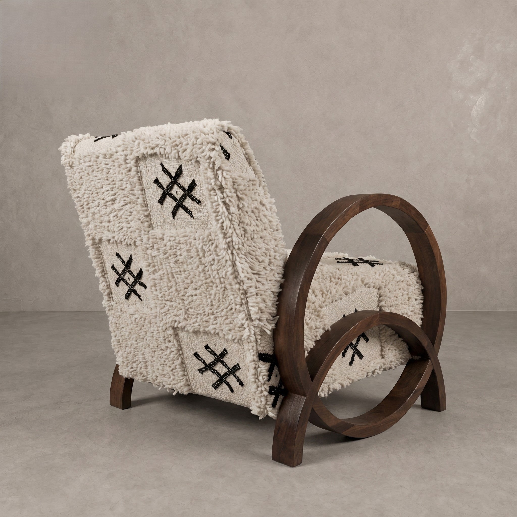 Moroccan Wool Berber Walnut Armchair