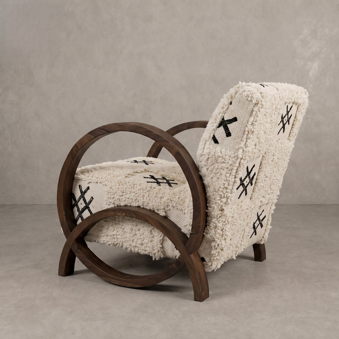 Handcrafted Wool Berber Walnut Armchair