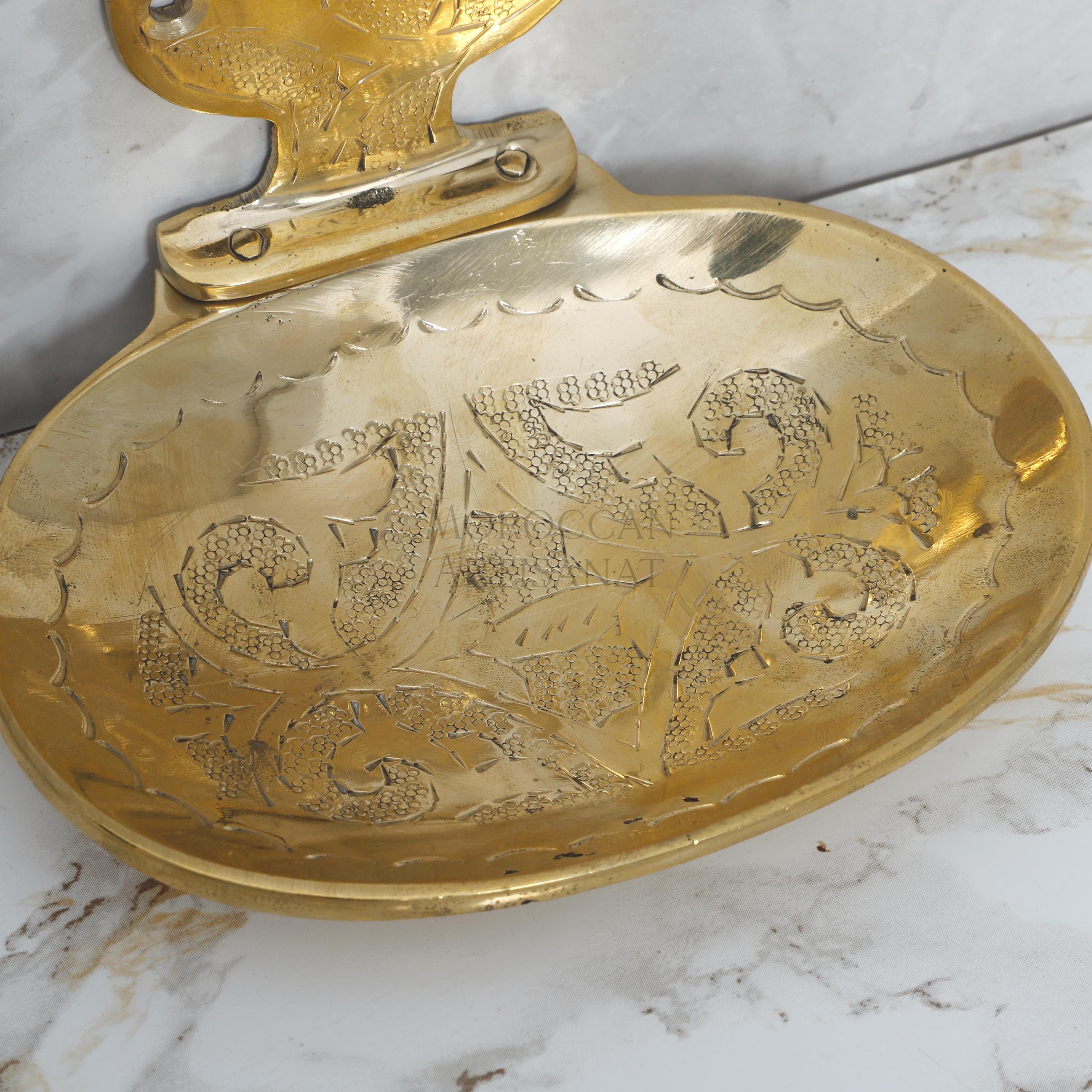 Handcrafted Moroccan Brass Soap Dish – Wall Mounted Oval Design