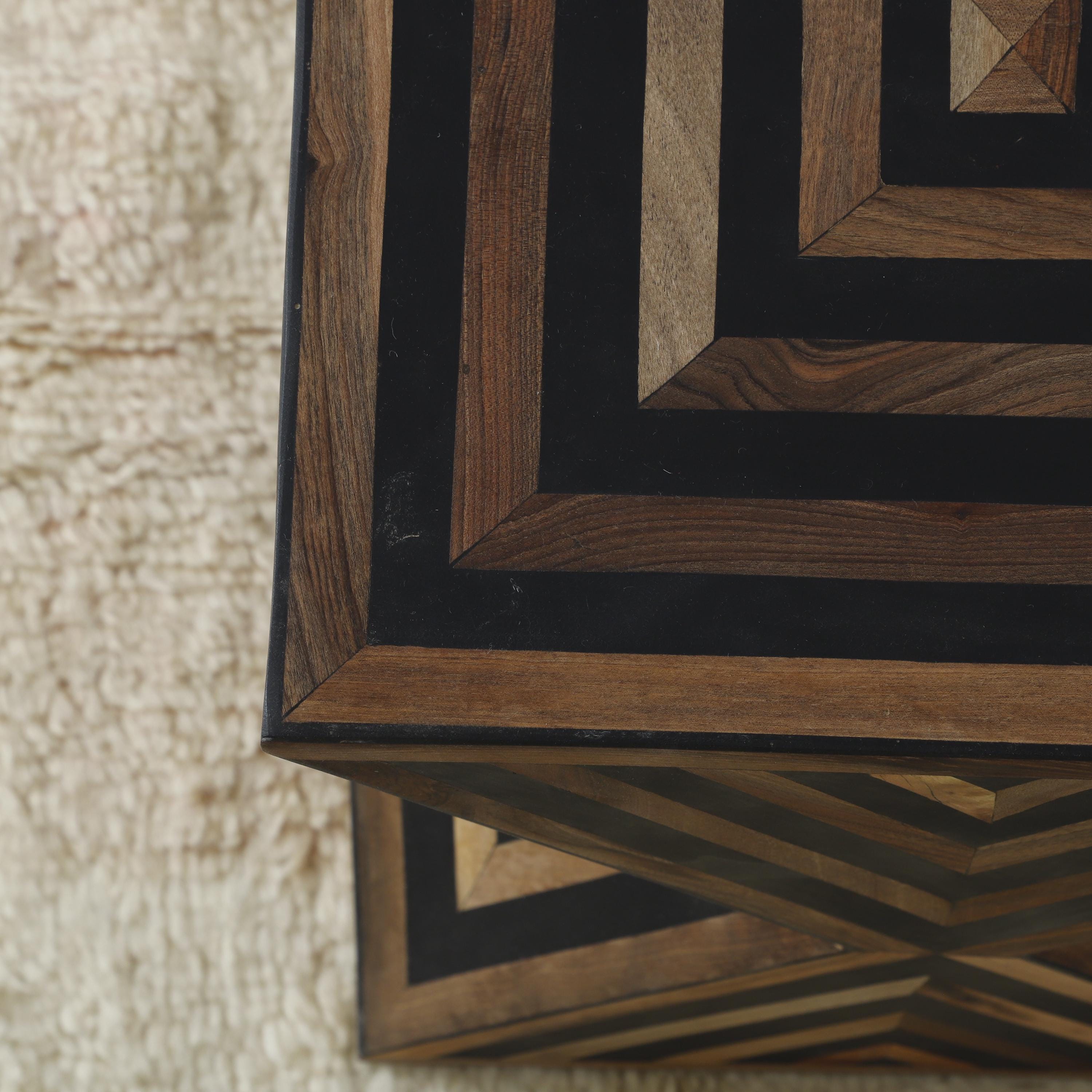 Handmade Bone Inlay Side Table – Moroccan Square Accent