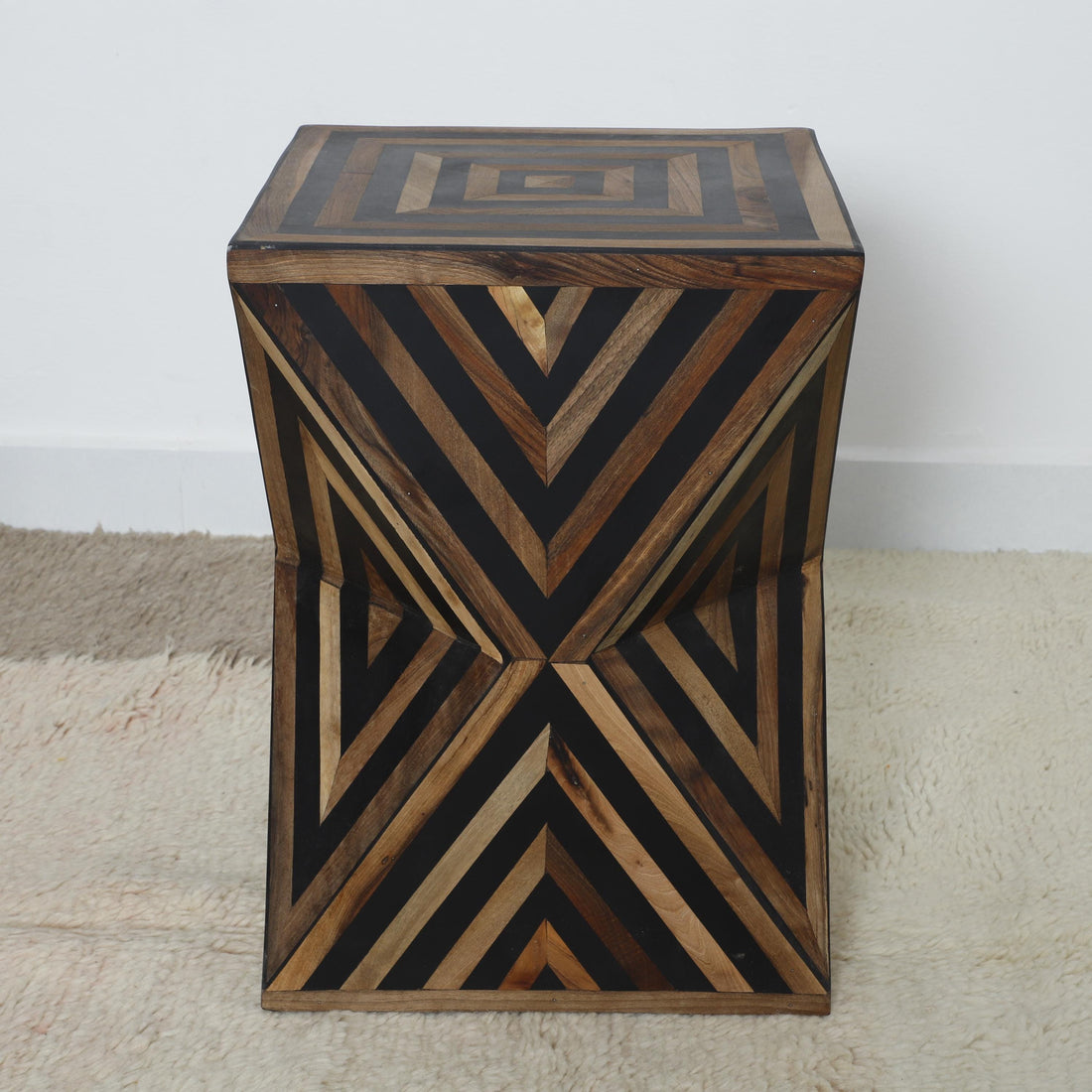 Handmade Bone Inlay Side Table – Moroccan Square Accent