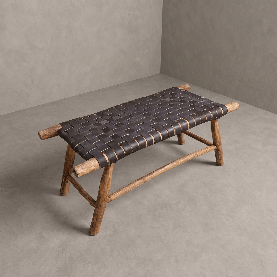 Moroccan Black Leather Bench   