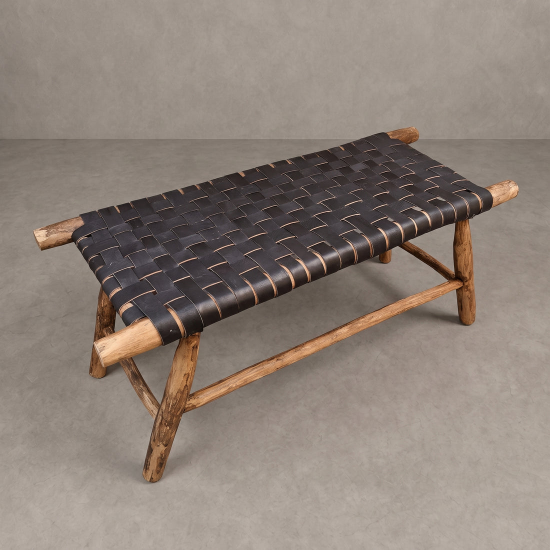  Woven Black Leather Bench   