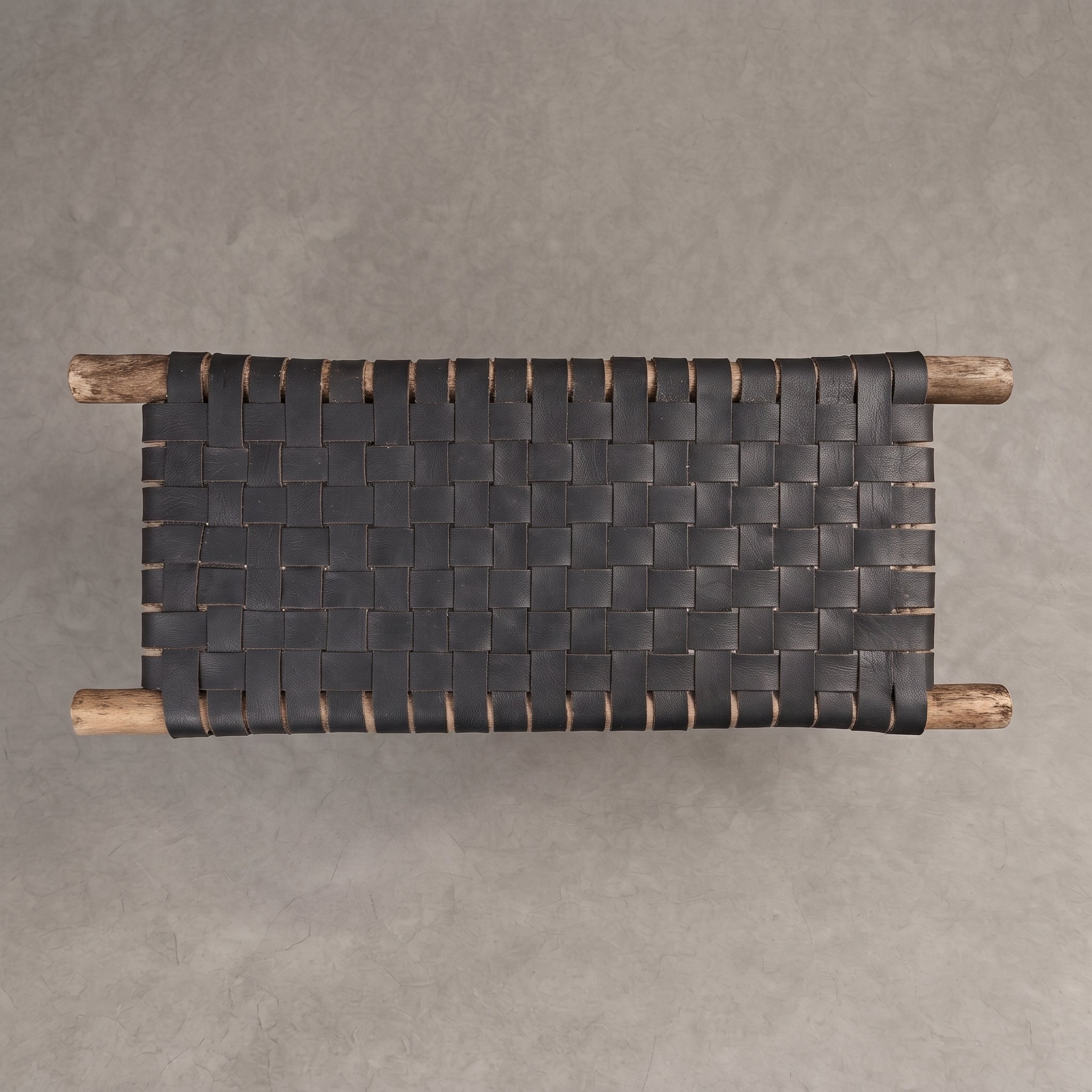 Handcrafted Woven Black Leather Bench   