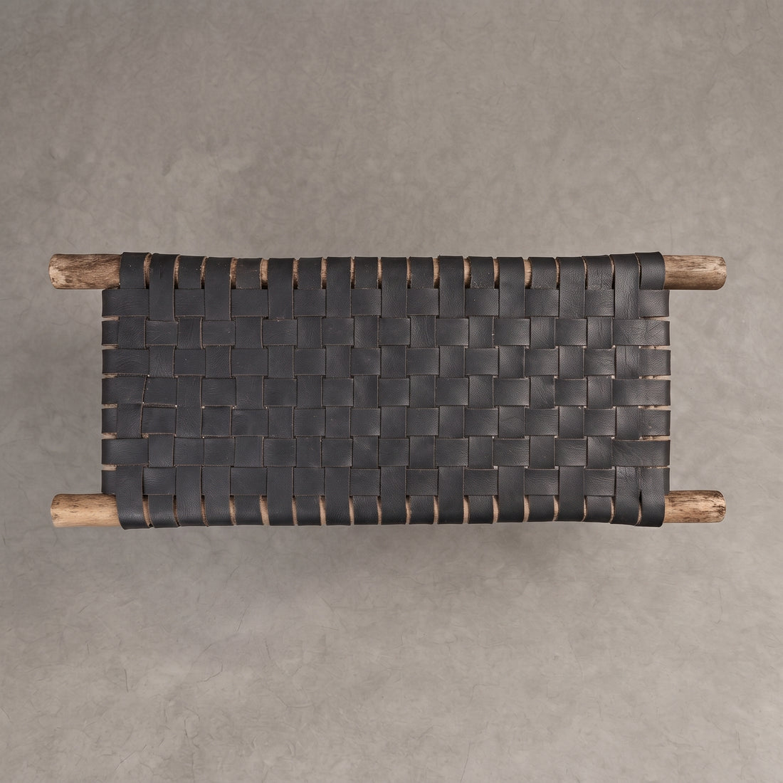 Handcrafted Woven Black Leather Bench   