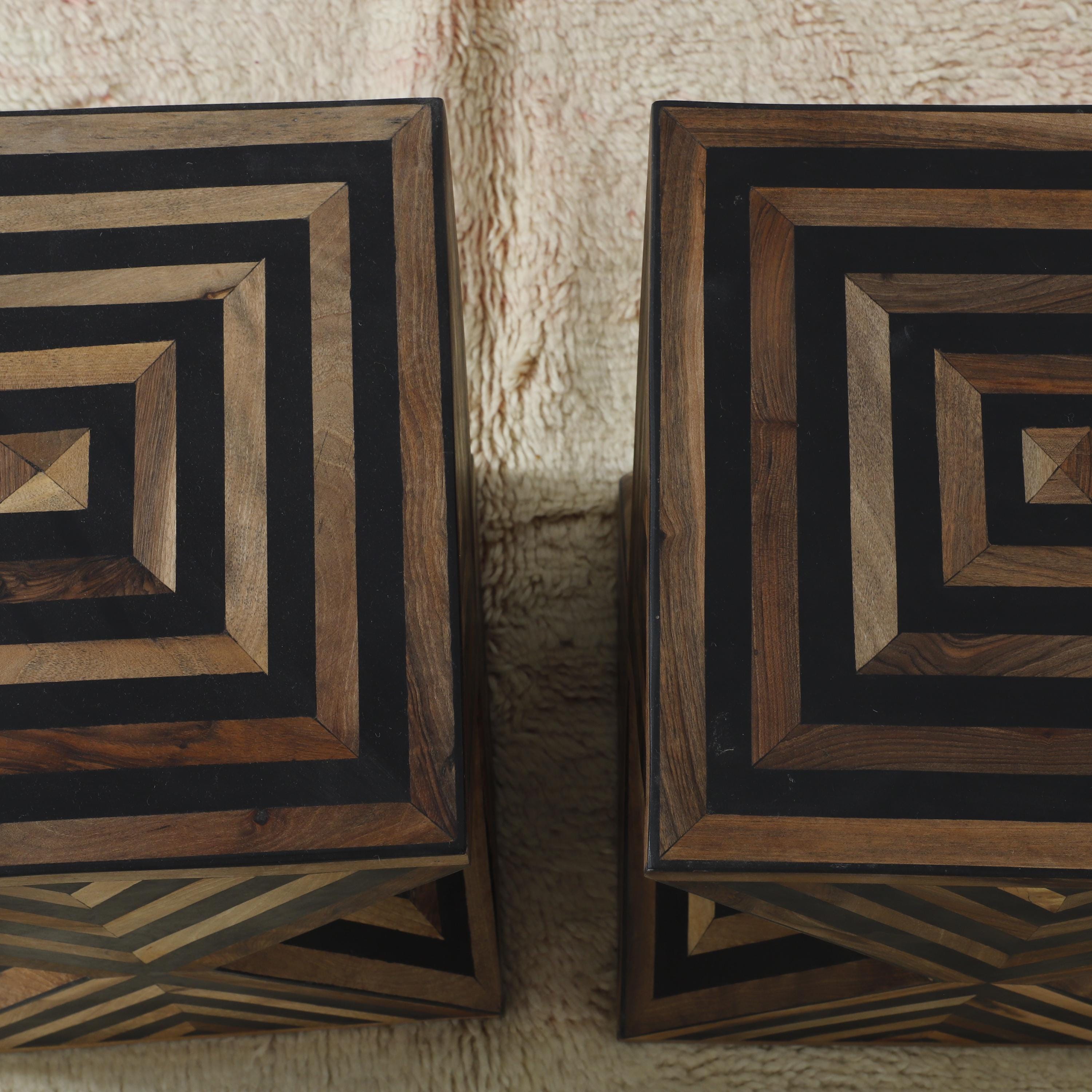 Handmade Bone Inlay Side Table – Moroccan Square Accent