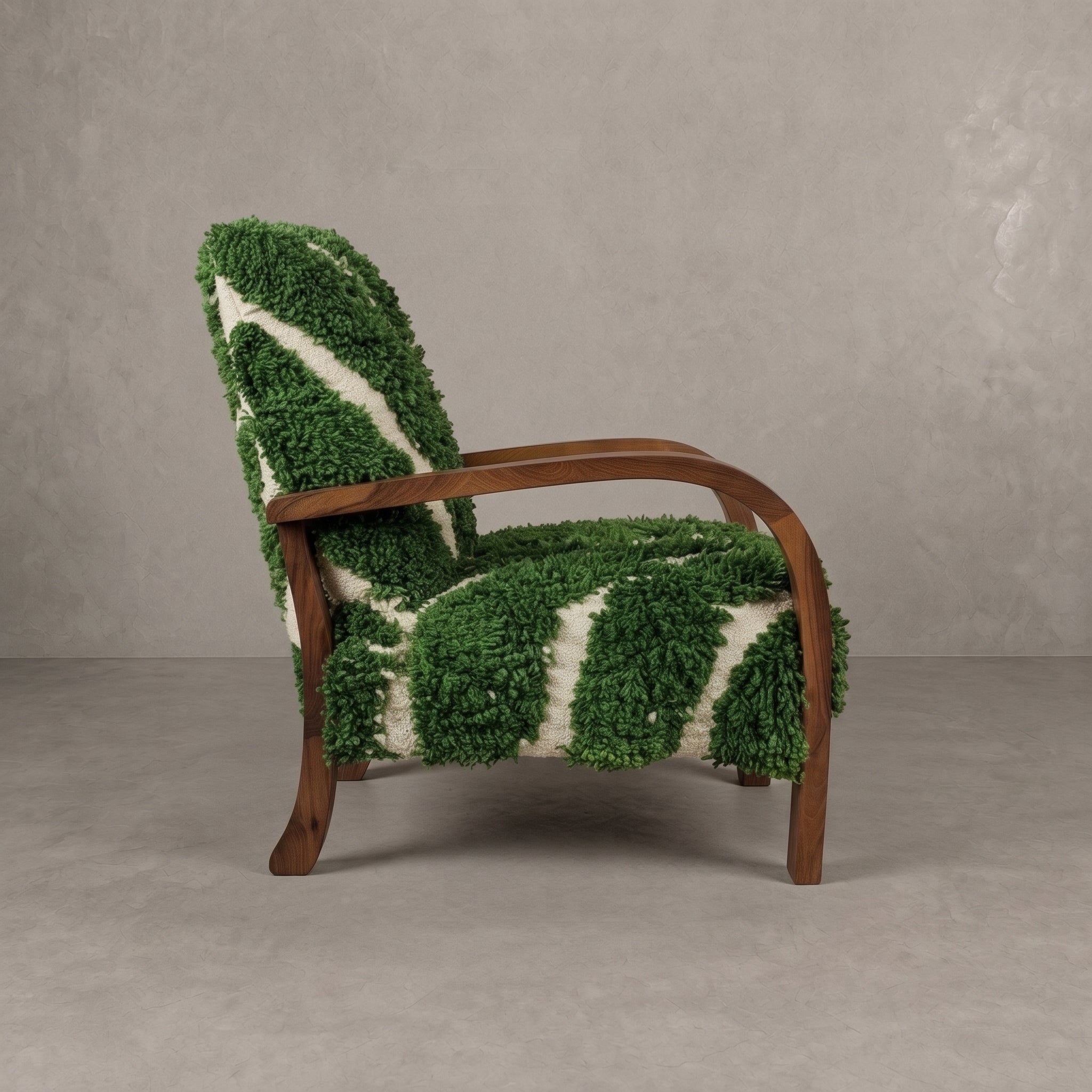 Handmade Moroccan Wooden Armchair Green Wool Rug 
