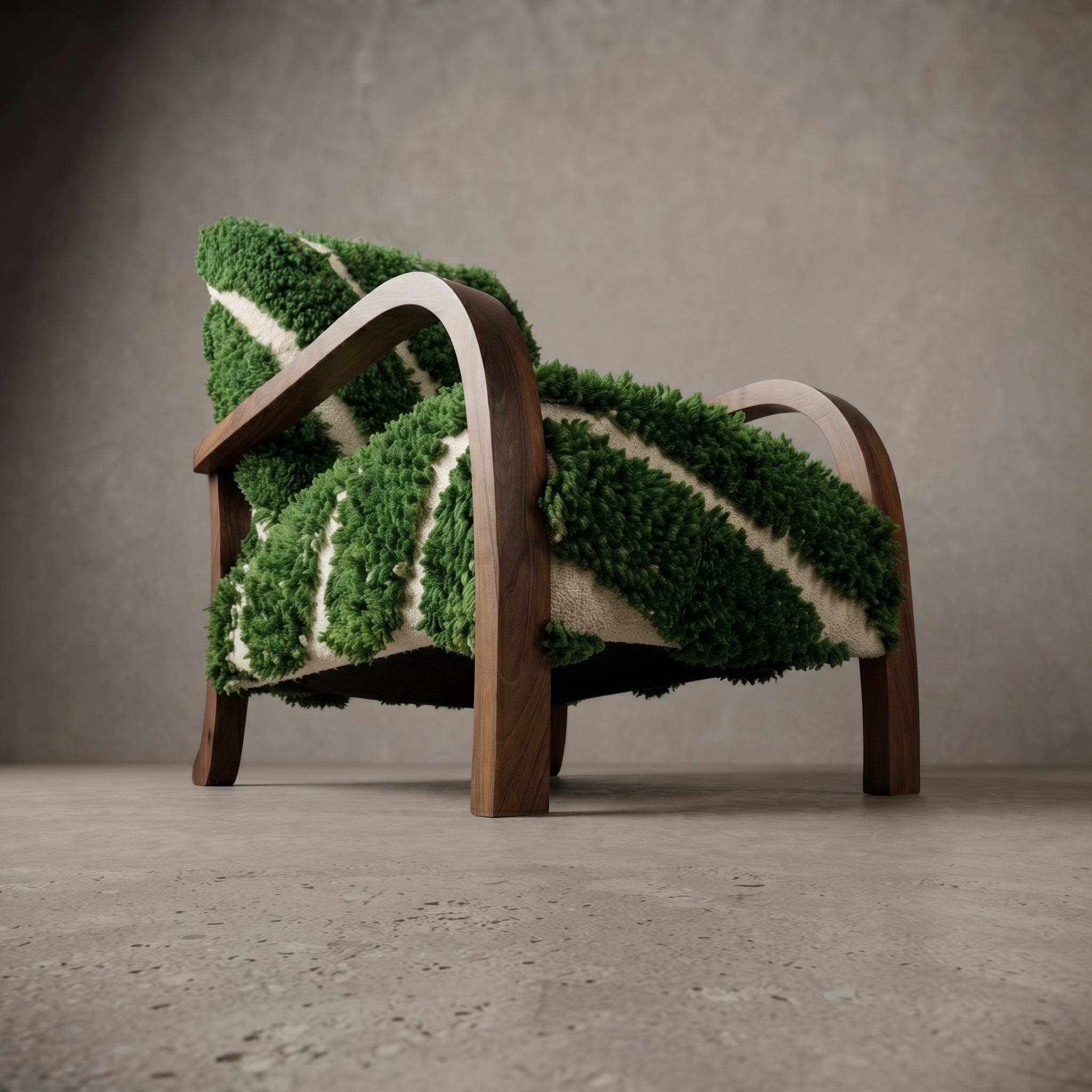  Moroccan Wooden Armchair Green Wool Rug 