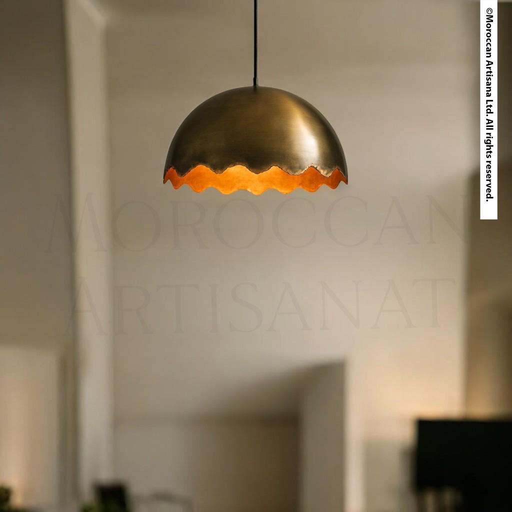 Handmade Oxidized Brass Light – Moroccan Wavy Dome Pendant