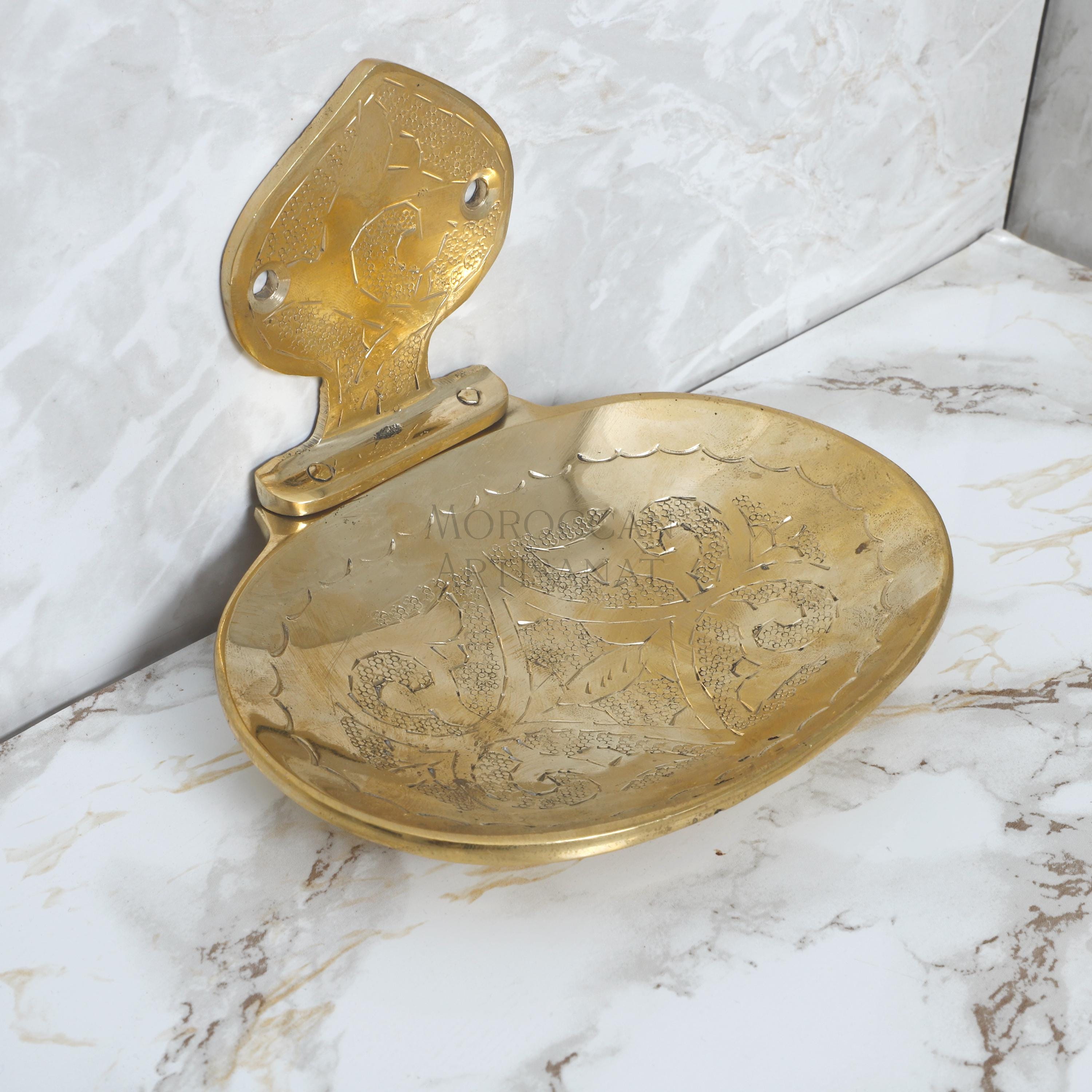 Handcrafted Moroccan Brass Soap Dish – Wall Mounted Oval Design