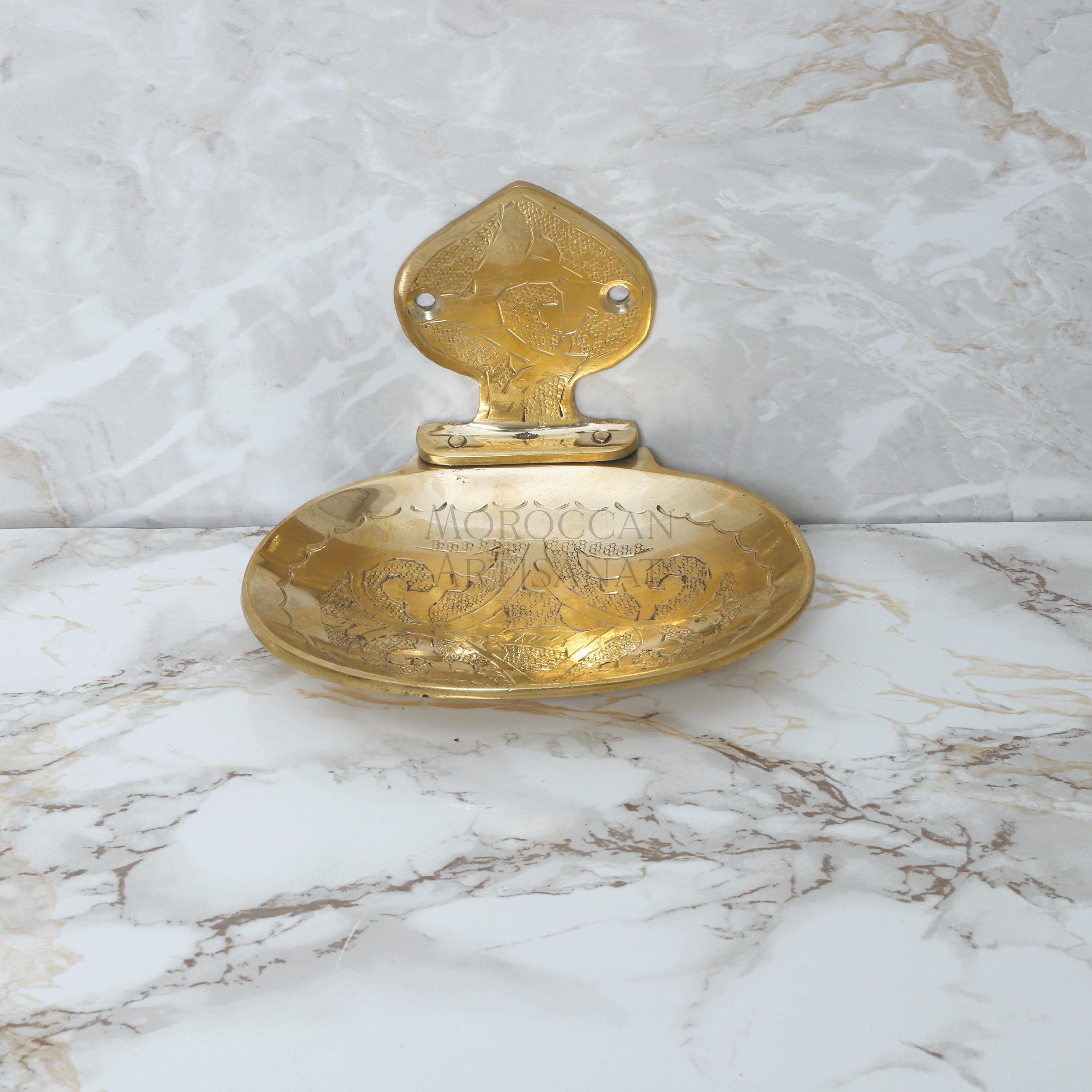 Handcrafted Moroccan Brass Soap Dish – Wall Mounted Oval Design