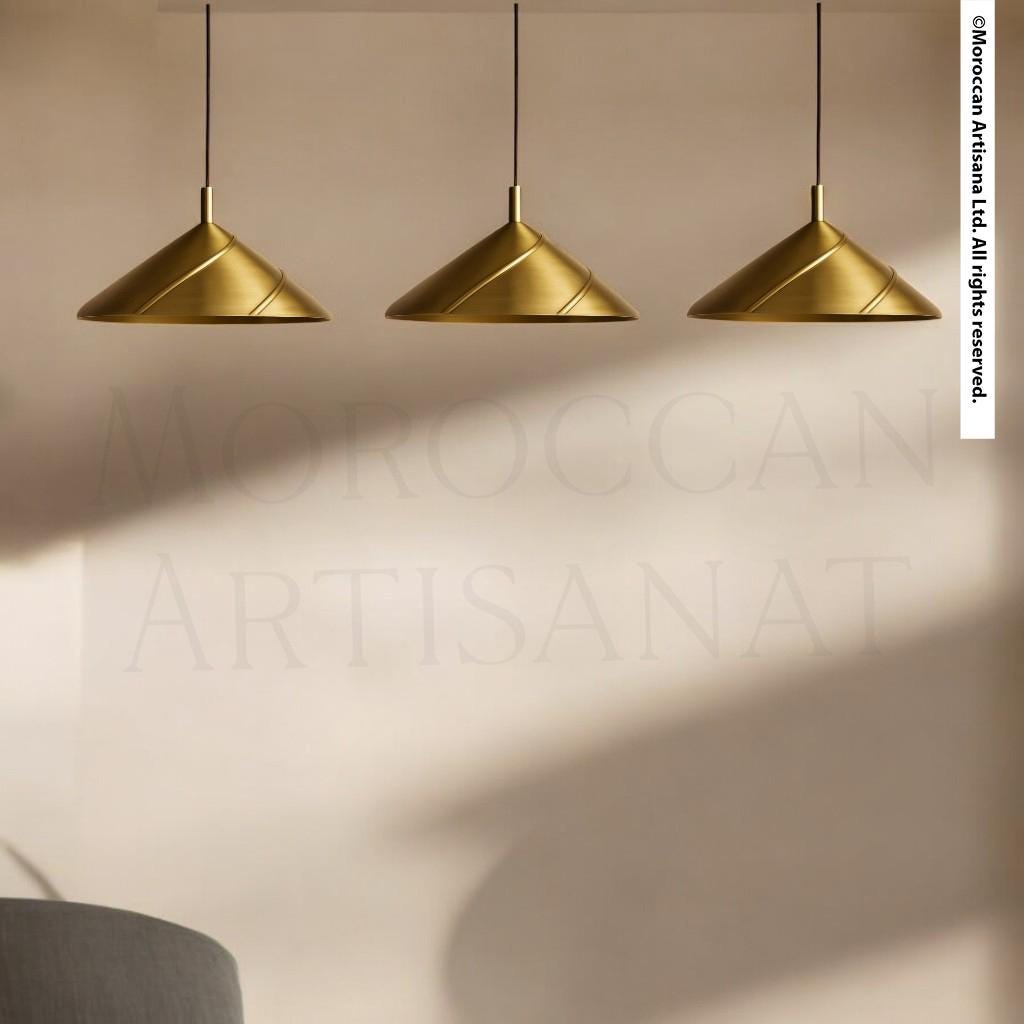 Handcrafted Brass Kitchen Island Light – Moroccan Cone Pendant