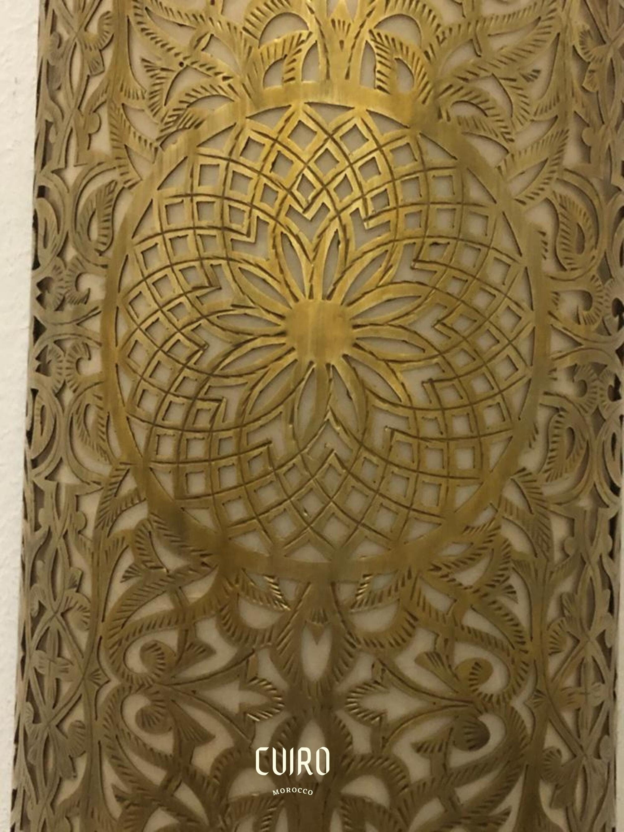 Set of 2 Moroccan brass wall sconces with intricate patterns for warm and stylish lighting decor