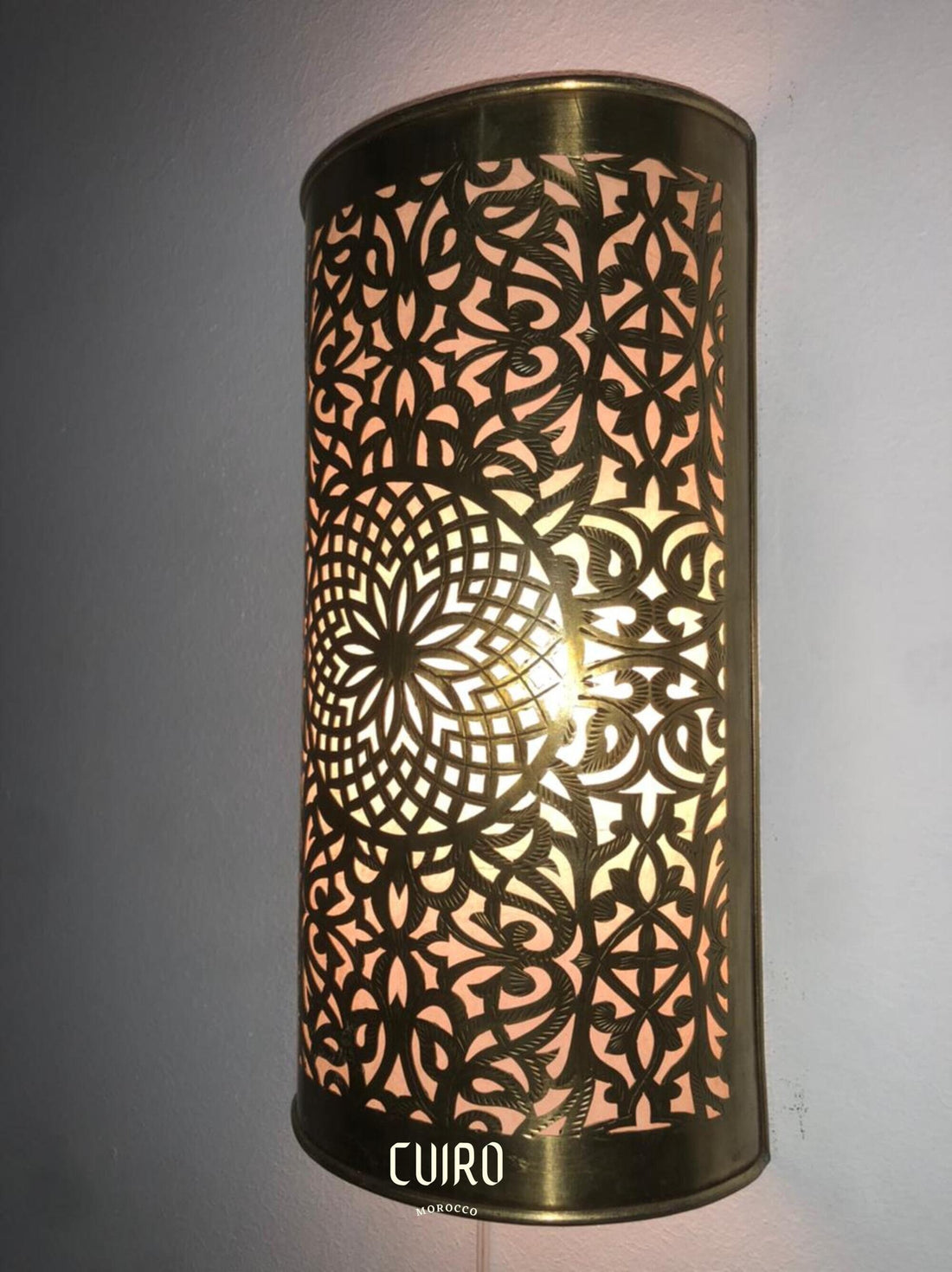 Set of 2 Moroccan brass wall sconces with intricate patterns for warm and stylish lighting decor