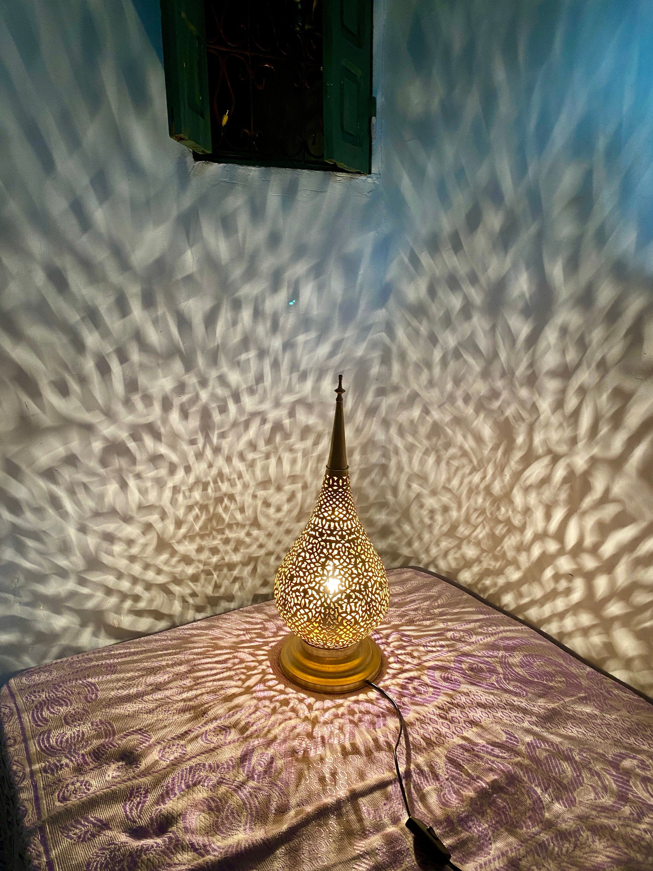 Tall Moroccan Brass Floor Lamp Set